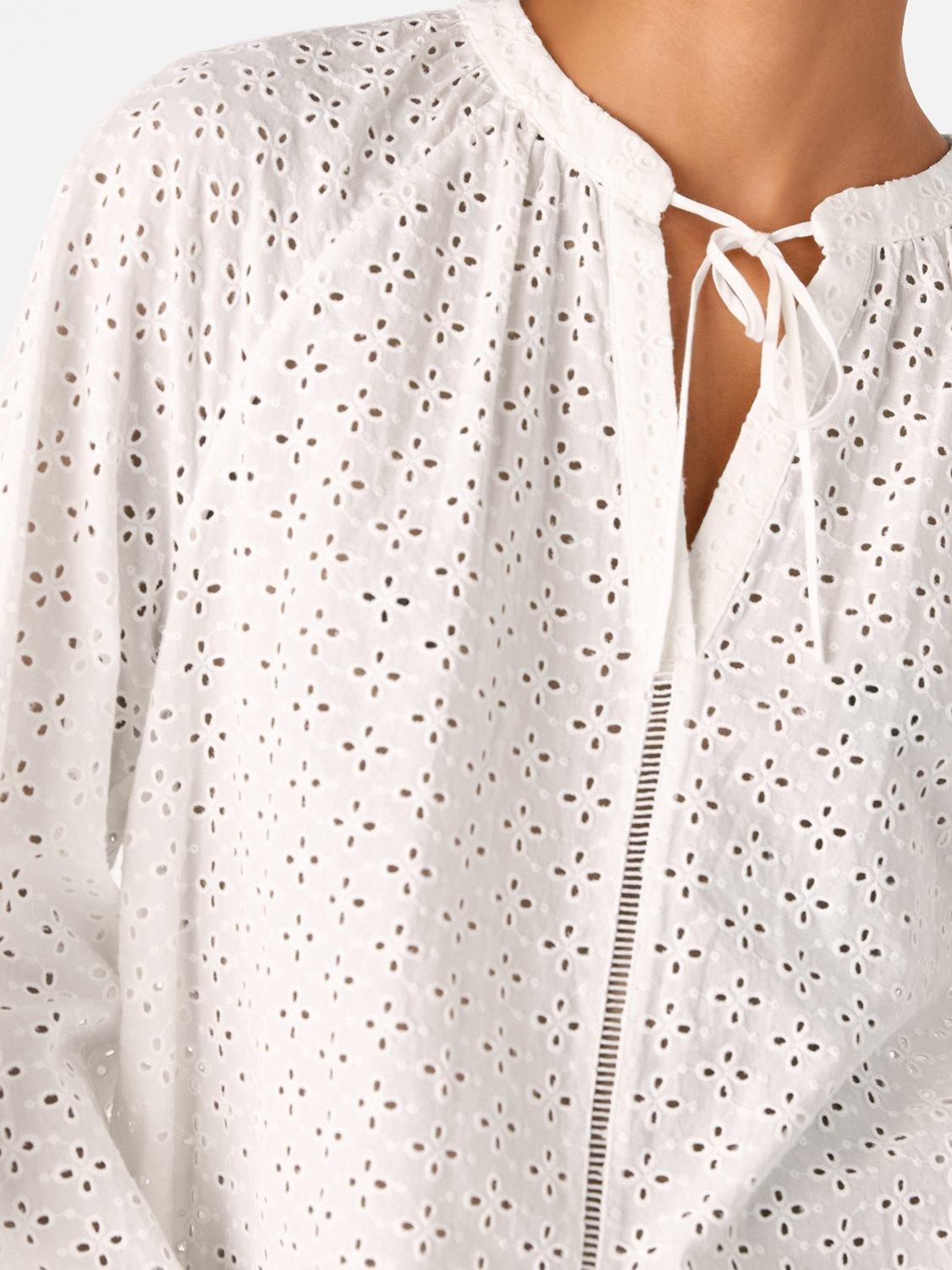 Product image 4 of 7, which shows Whistles Broderie Anglaise V-Neck Blouse, White, 6