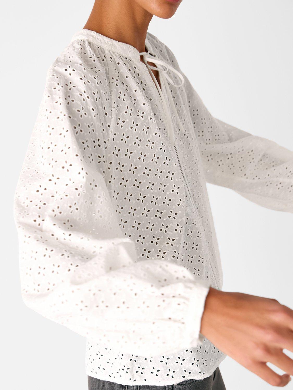 Product image 6 of 7, which shows Whistles Broderie Anglaise V-Neck Blouse, White, 6