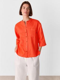 Whistles Pure Linen Grandad Collar Shirt, Red