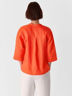 Whistles Pure Linen Grandad Collar Shirt - view 2, Red