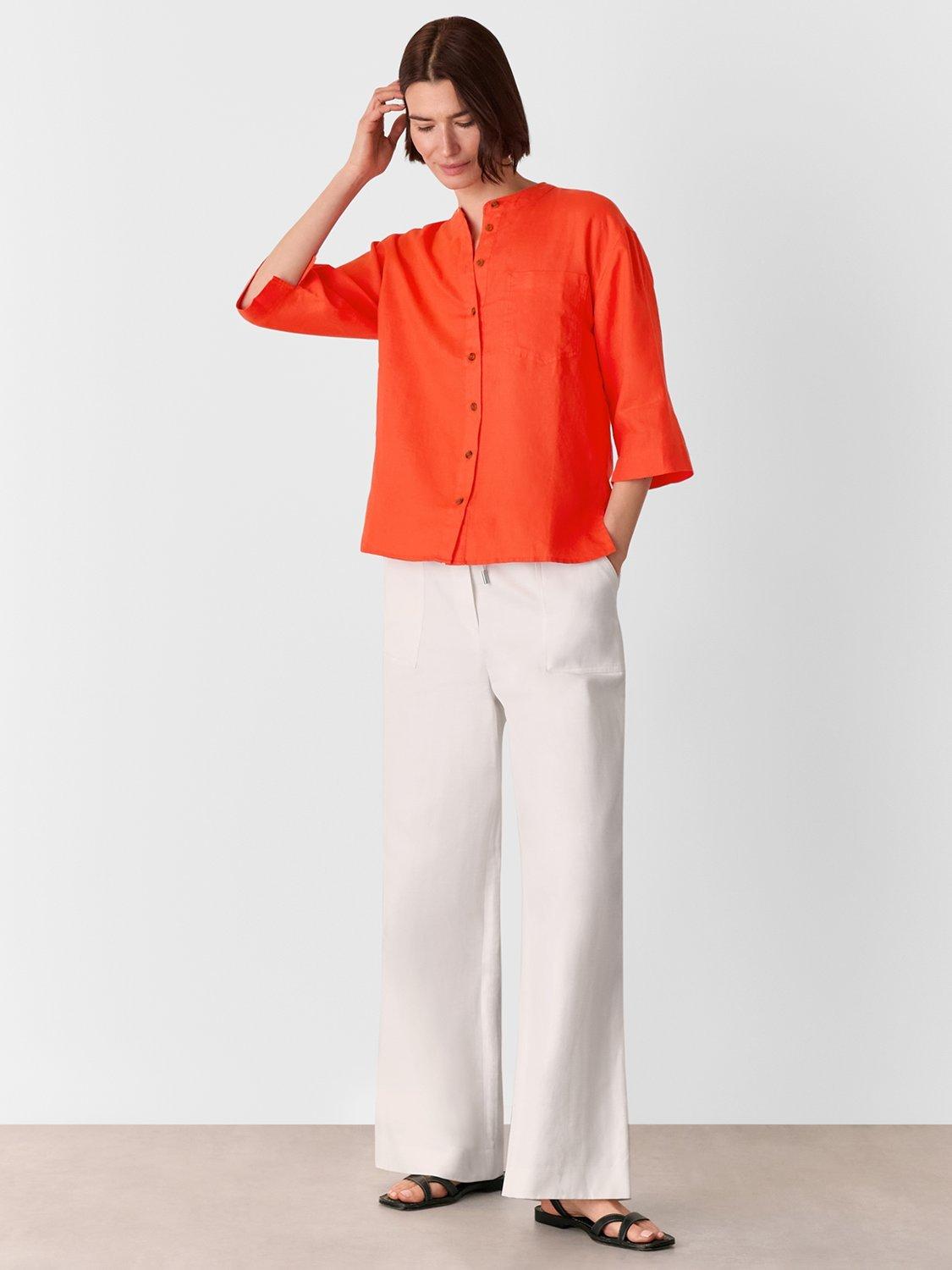 Product image 3 of 5, which shows Whistles Pure Linen Grandad Collar Shirt, Red, 6