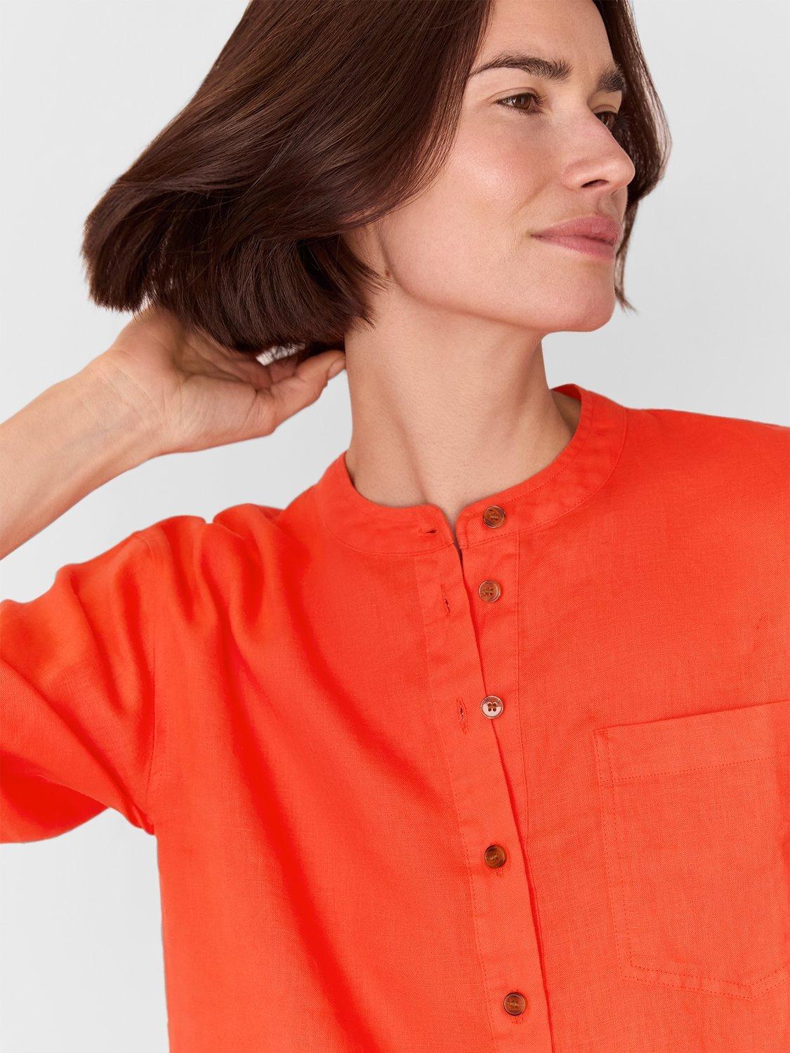Product image 5 of 5, which shows Whistles Pure Linen Grandad Collar Shirt, Red, 6