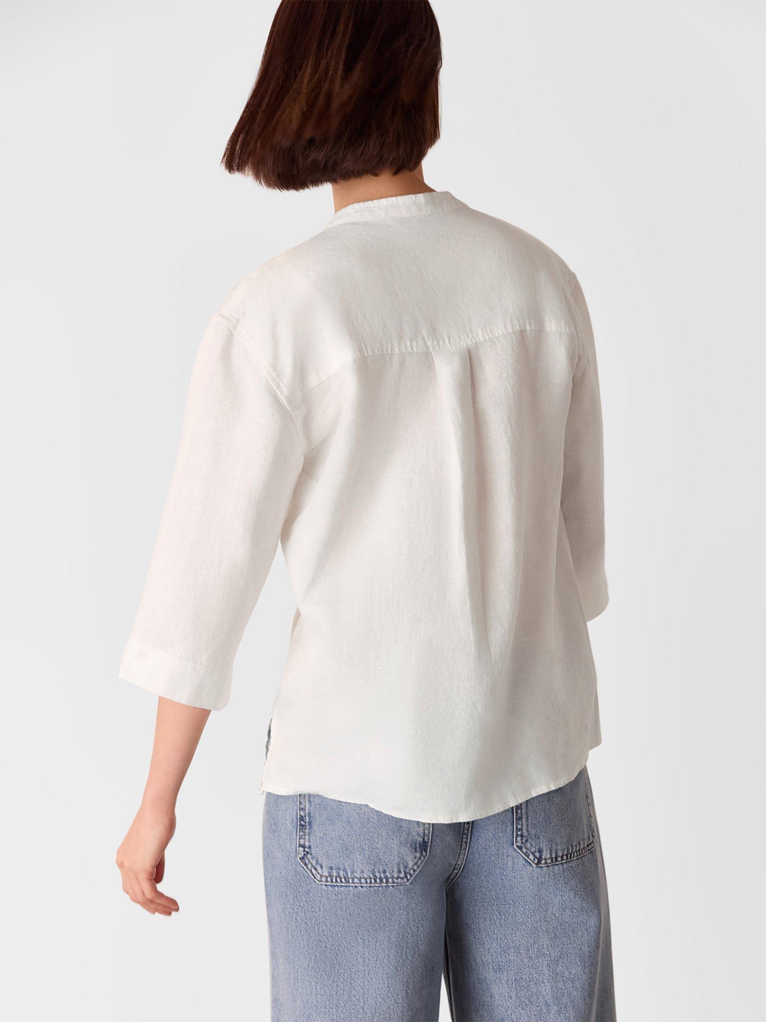 Product image 2 of 5, which shows Whistles Pure Linen Grandad Collar Shirt, White, 6