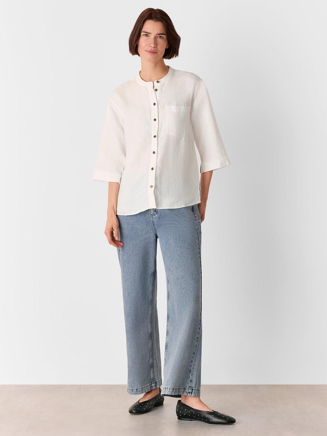 Product image 3 of 5, which shows Whistles Pure Linen Grandad Collar Shirt, White, 6