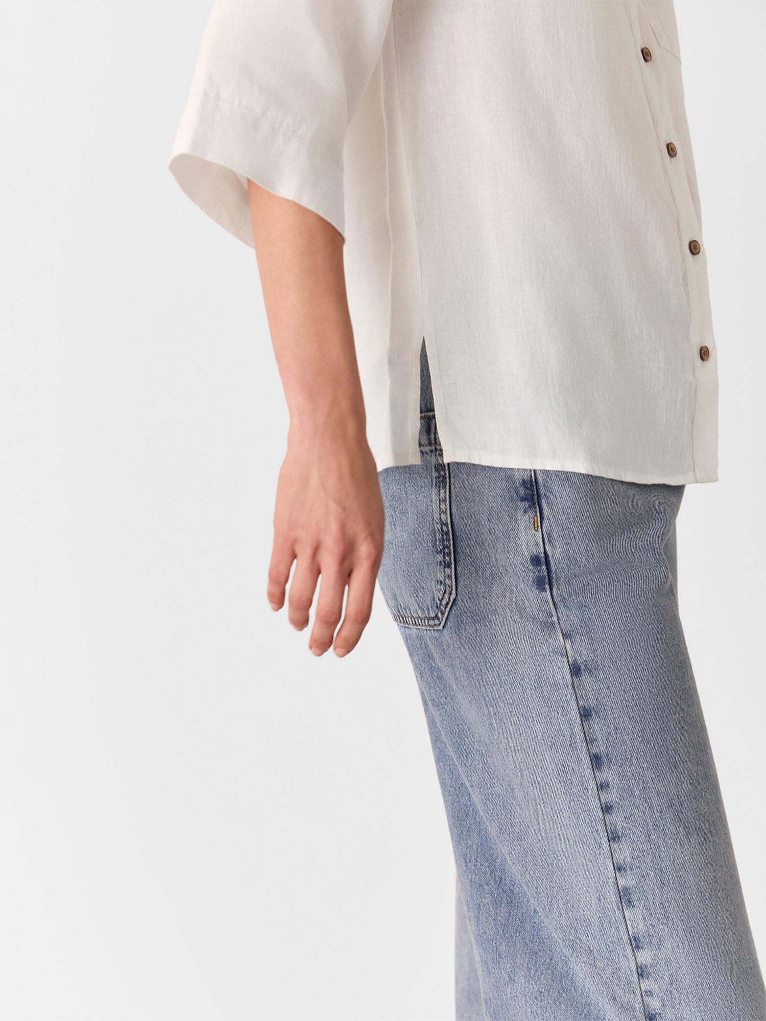 Product image 4 of 5, which shows Whistles Pure Linen Grandad Collar Shirt, White, 6