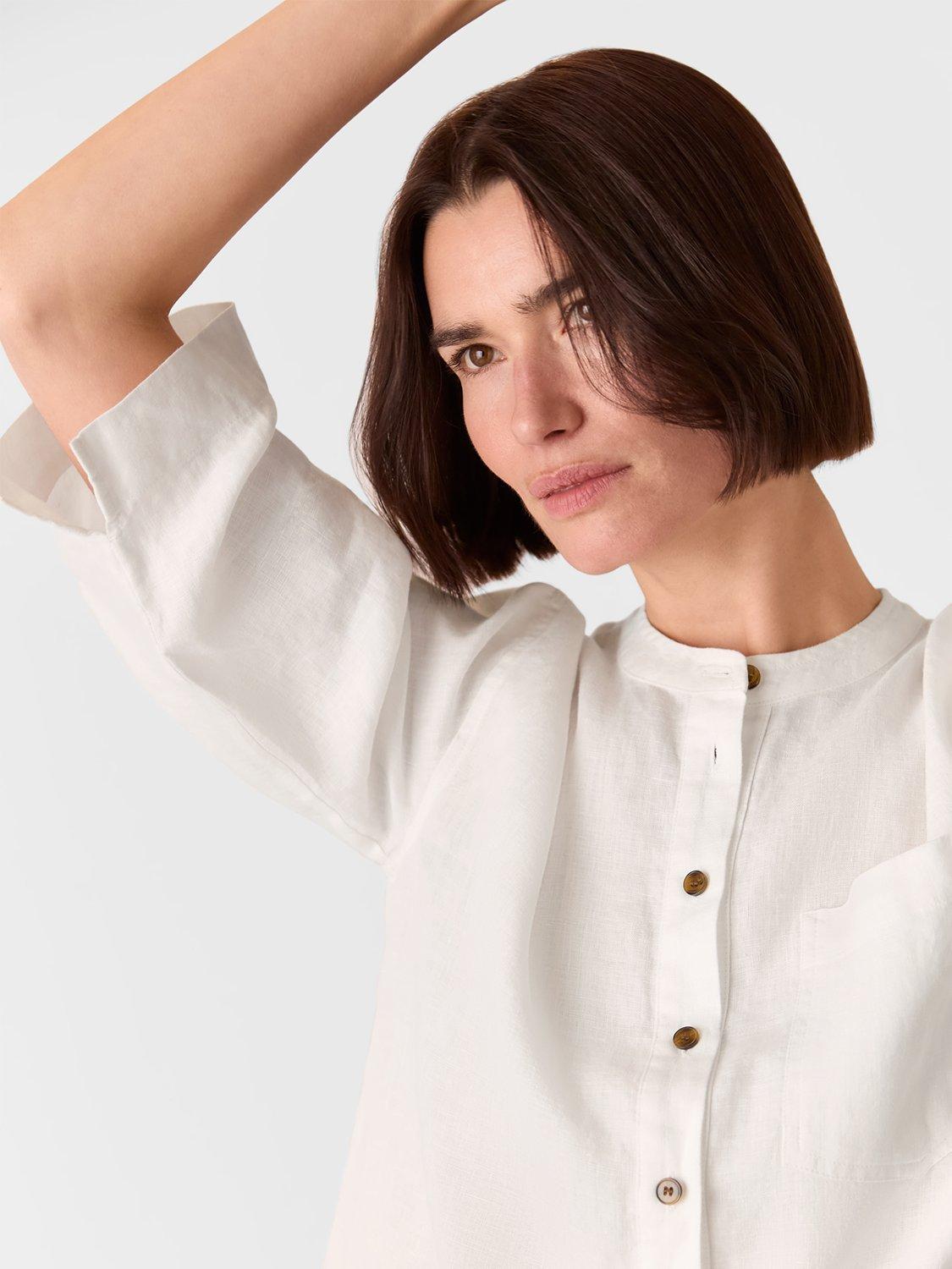 Product image 5 of 5, which shows Whistles Pure Linen Grandad Collar Shirt, White, 6