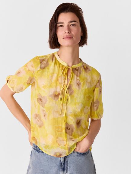 Whistles Sunshine Short Sleeve Floral Blouse, Yellow/Multi, Yellow/Multi