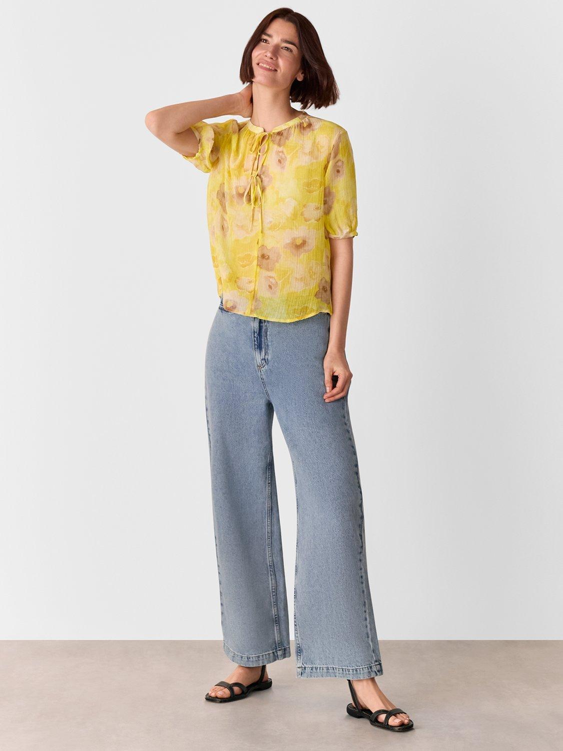 Product image 3 of 5, which shows Whistles Sunshine Short Sleeve Floral Blouse, Yellow/Multi, 6
