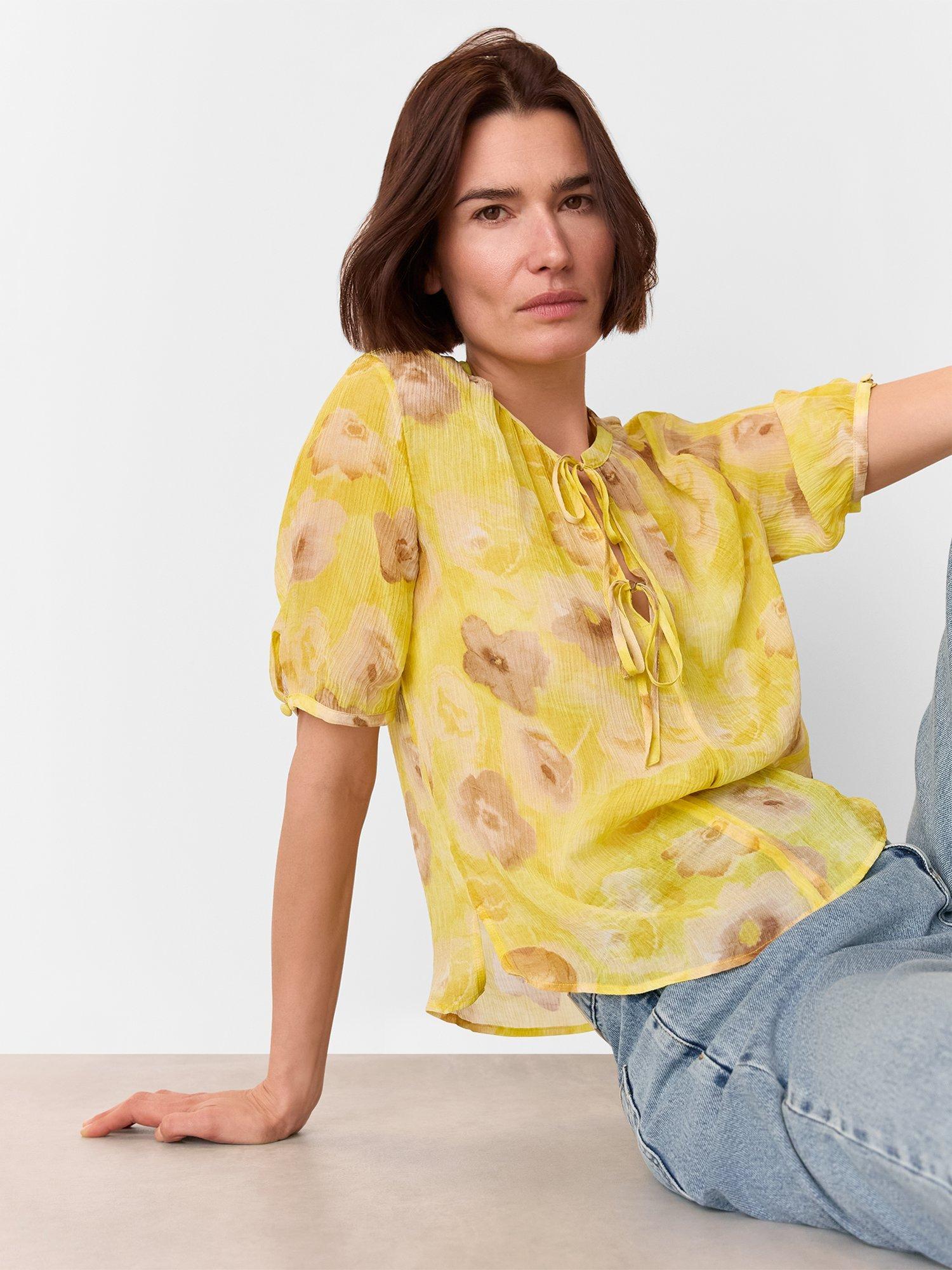 Product image 4 of 5, which shows Whistles Sunshine Short Sleeve Floral Blouse, Yellow/Multi, 6