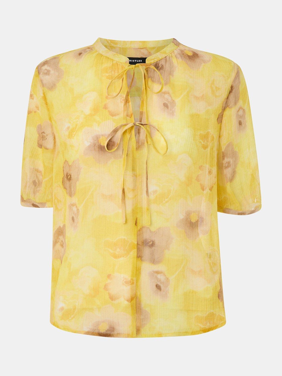 Product image 5 of 5, which shows Whistles Sunshine Short Sleeve Floral Blouse, Yellow/Multi, 6
