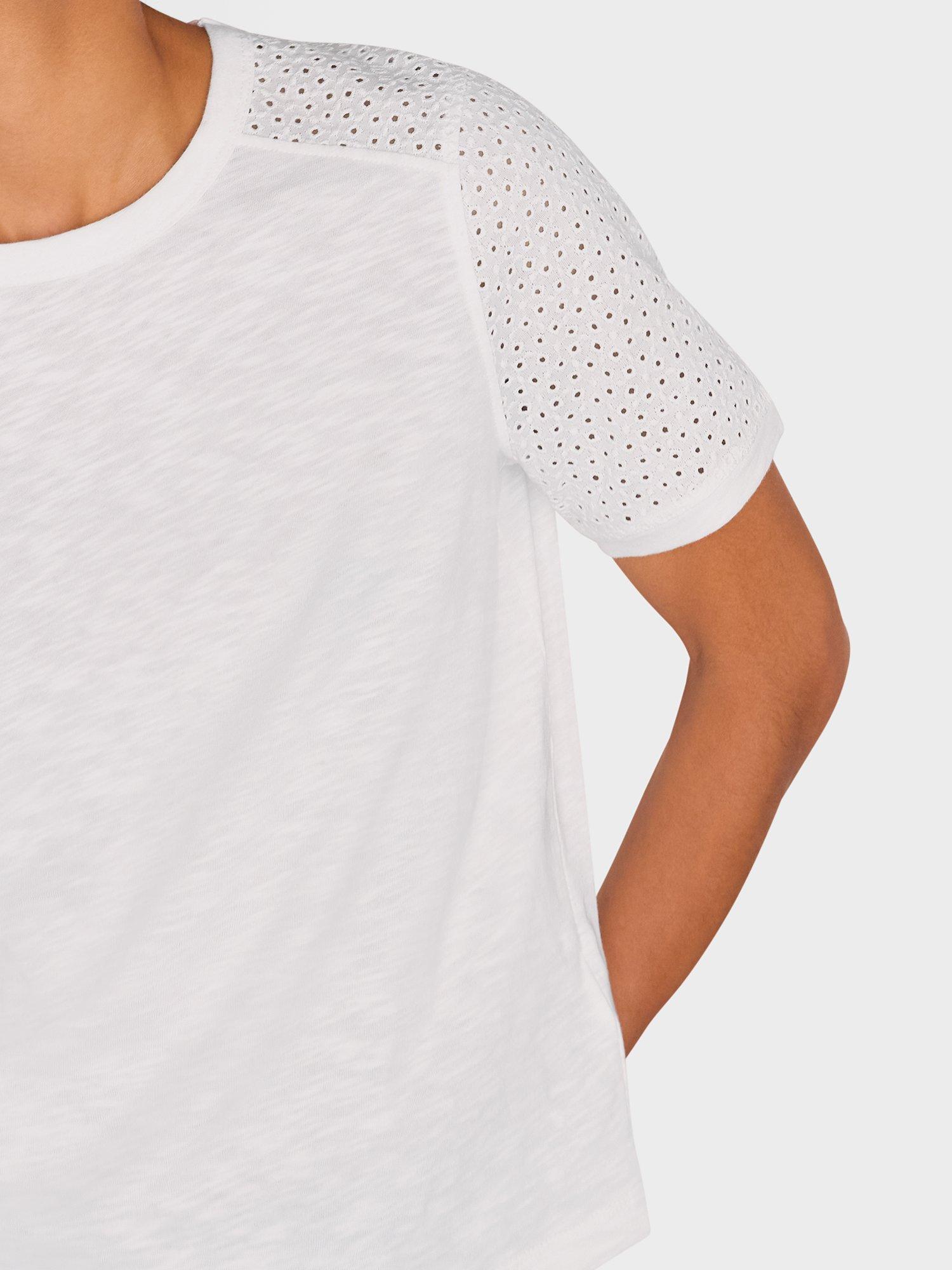 Product image 4 of 5, which shows Whistles Broderie Sleeve Detail T-Shirt, White, XS