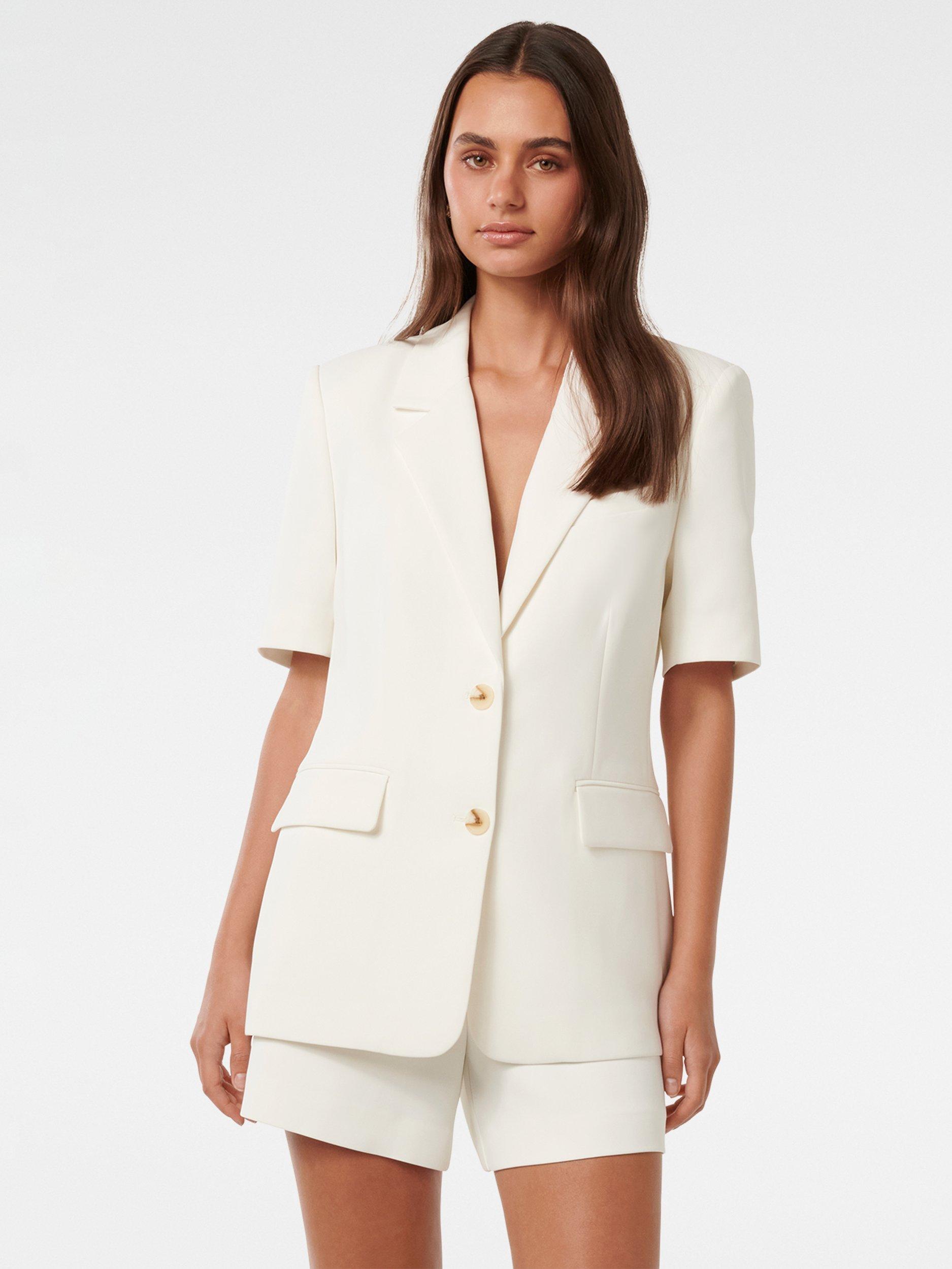 Product image 1 of 5, which shows Forever New Azura Short Sleeve Jacket, Porcelain Suit, 4