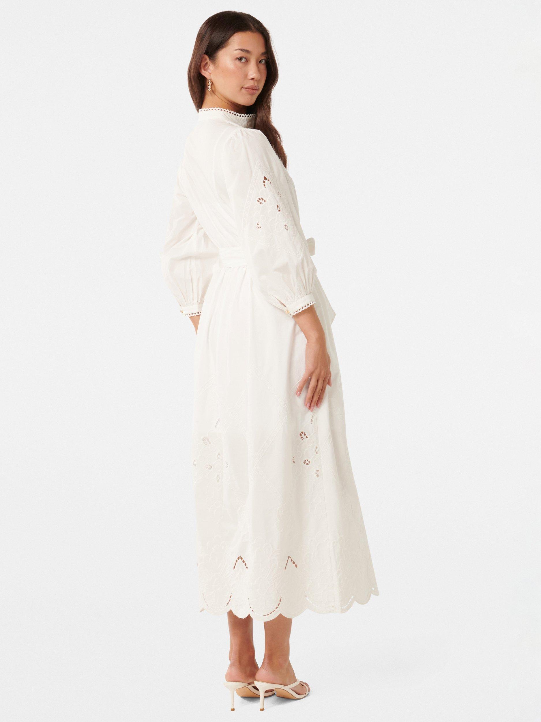 Product image 2 of 4, which shows Forever New Aisha Pure Cotton Broderie Midi Dress, Porcelain, 4