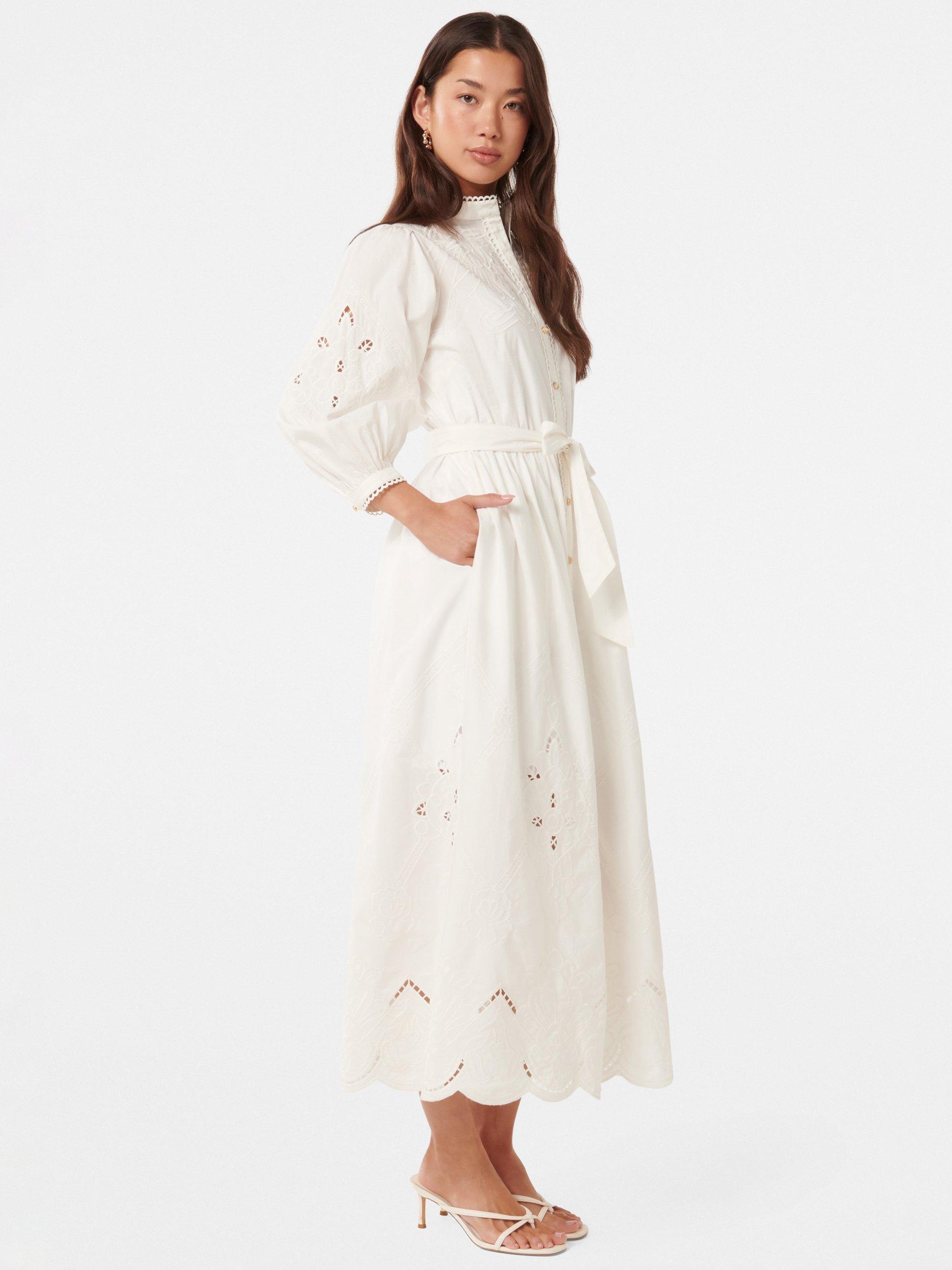 Product image 3 of 4, which shows Forever New Aisha Pure Cotton Broderie Midi Dress, Porcelain, 4