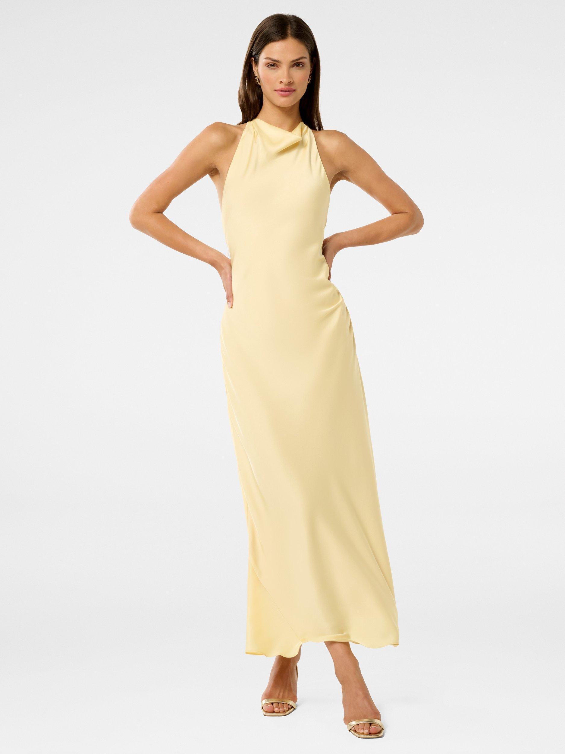Product image 1 of 5, which shows Forever New Audrey Backless Satin Maxi Dress, Soft Yellow, 4