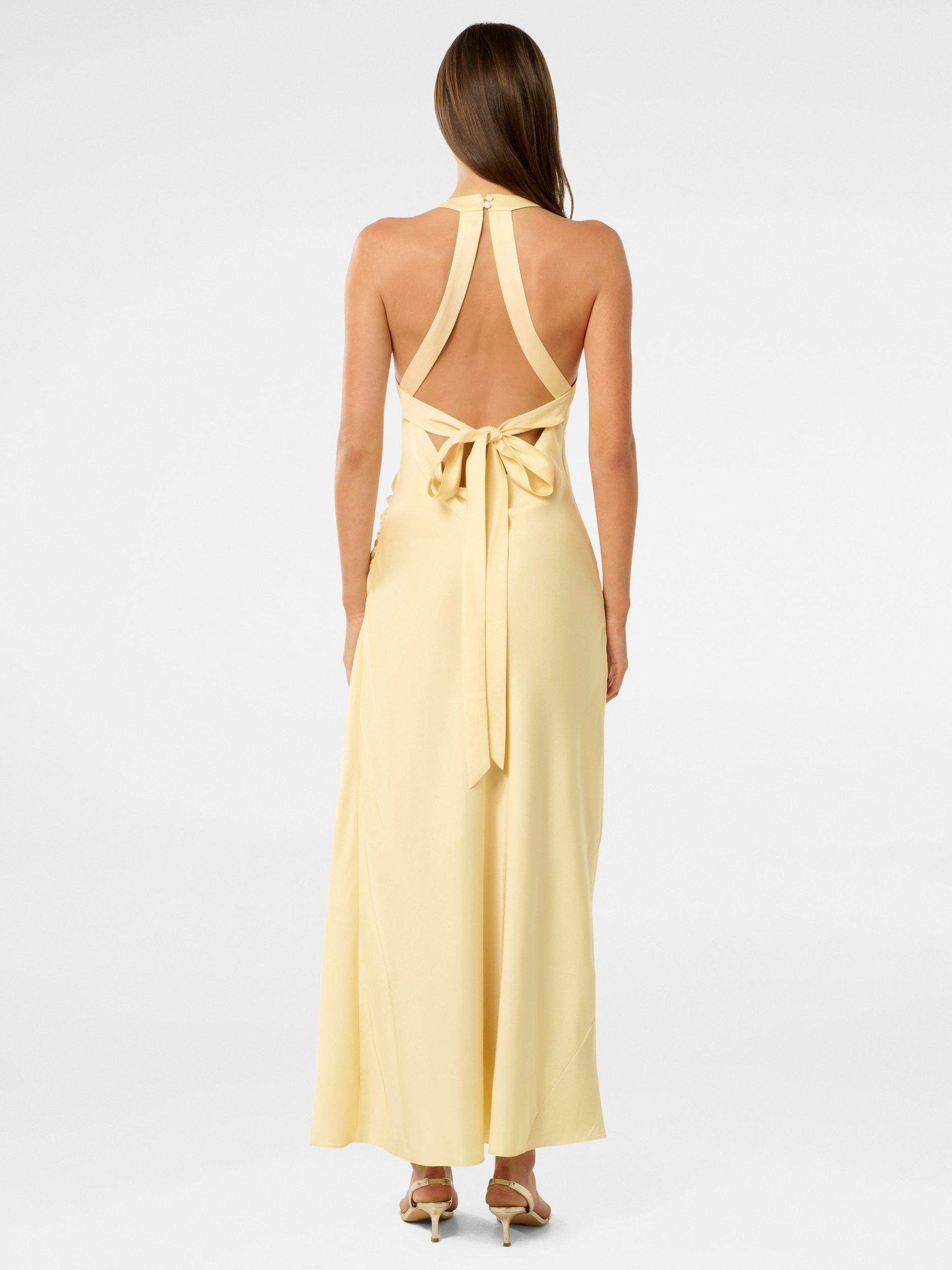 Product image 2 of 5, which shows Forever New Audrey Backless Satin Maxi Dress, Soft Yellow, 4