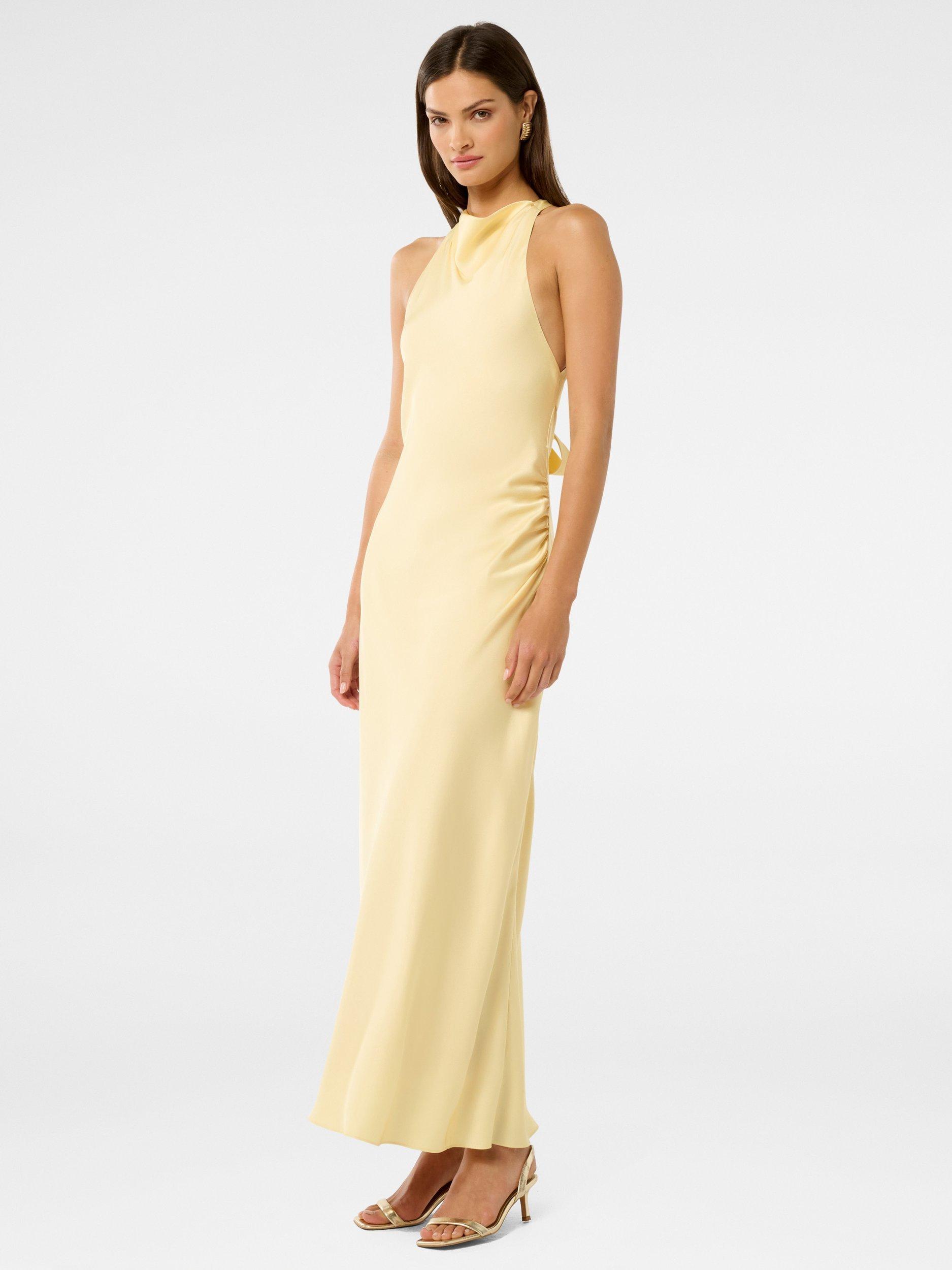 Product image 3 of 5, which shows Forever New Audrey Backless Satin Maxi Dress, Soft Yellow, 4