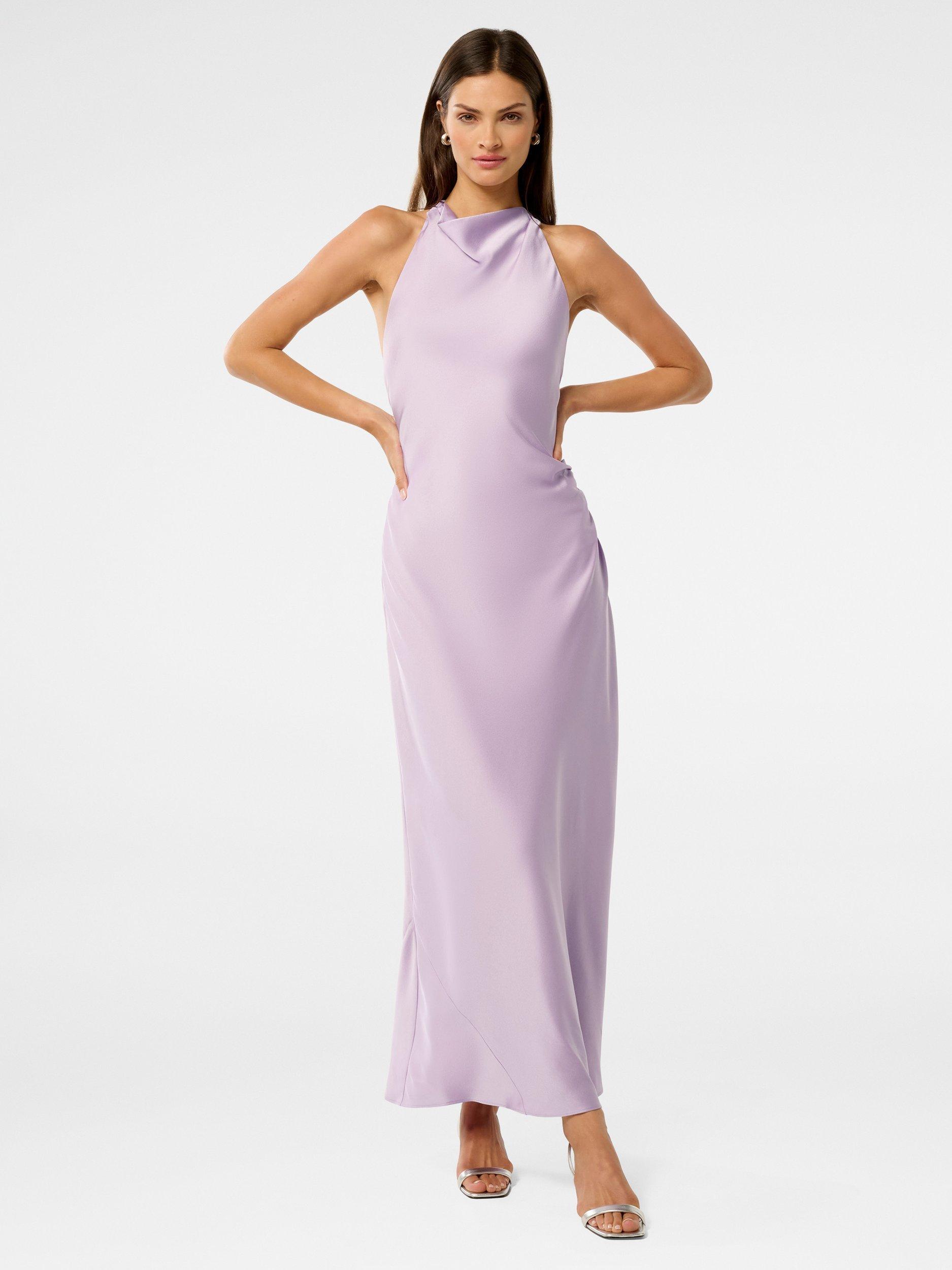 Product image 1 of 5, which shows Forever New Audrey Backless Satin Maxi Dress, Lavender Fog, 4