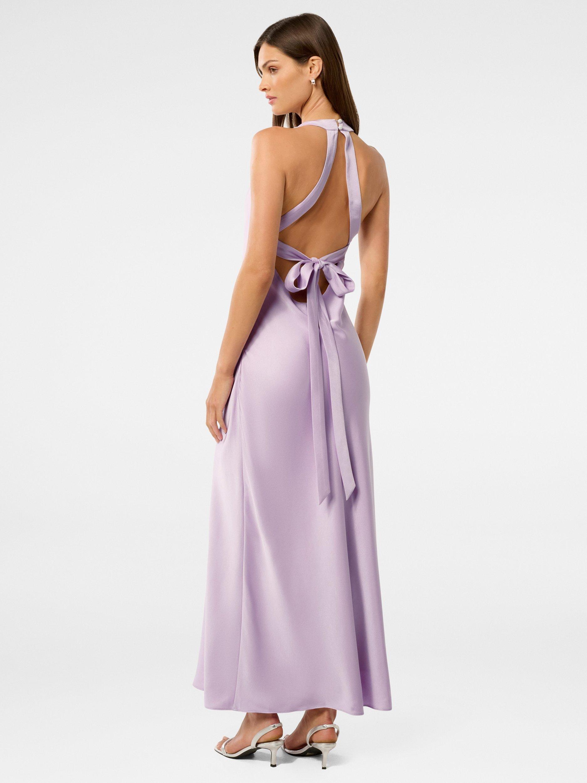 Product image 2 of 5, which shows Forever New Audrey Backless Satin Maxi Dress, Lavender Fog, 4