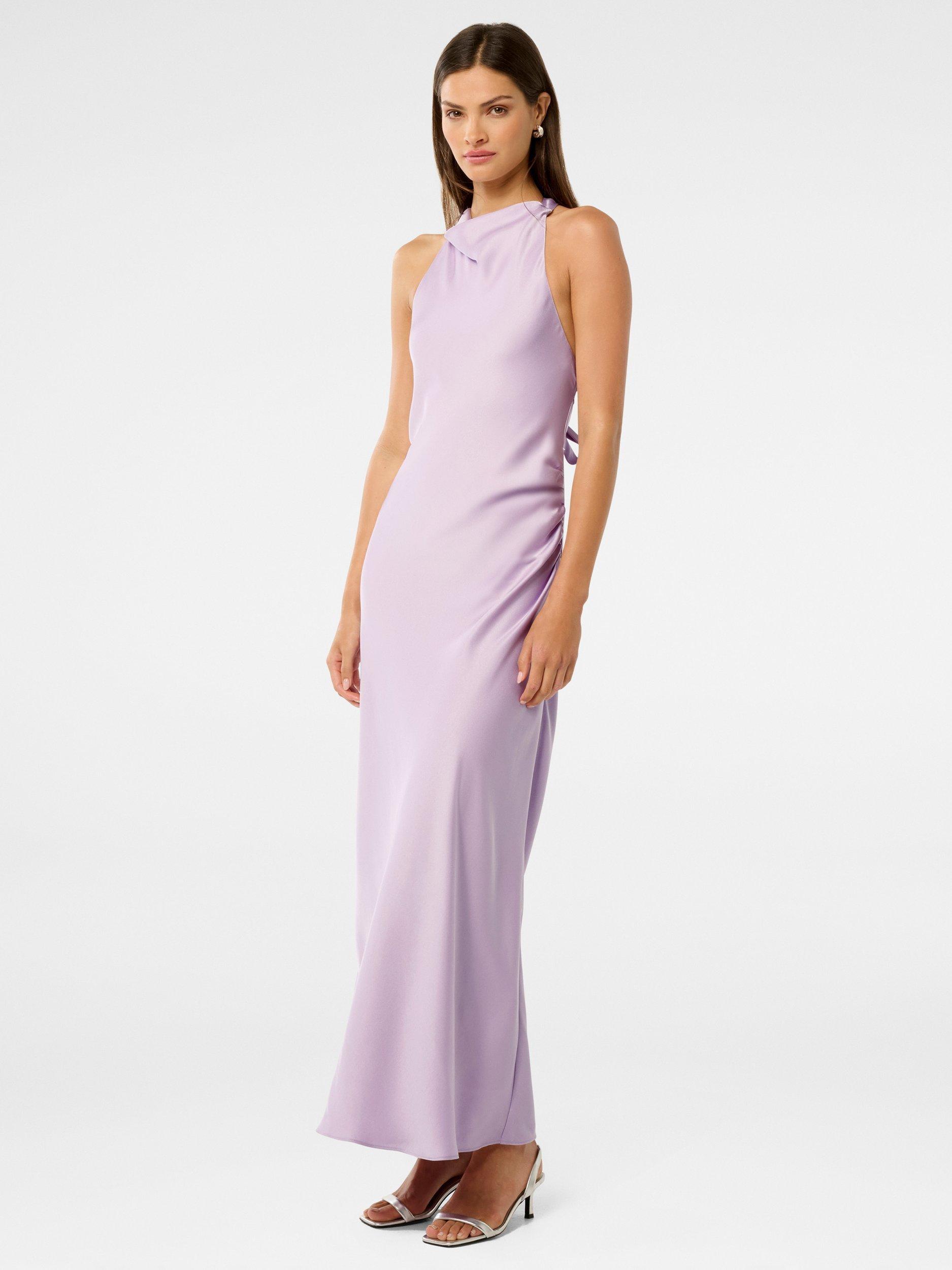 Product image 3 of 5, which shows Forever New Audrey Backless Satin Maxi Dress, Lavender Fog, 4
