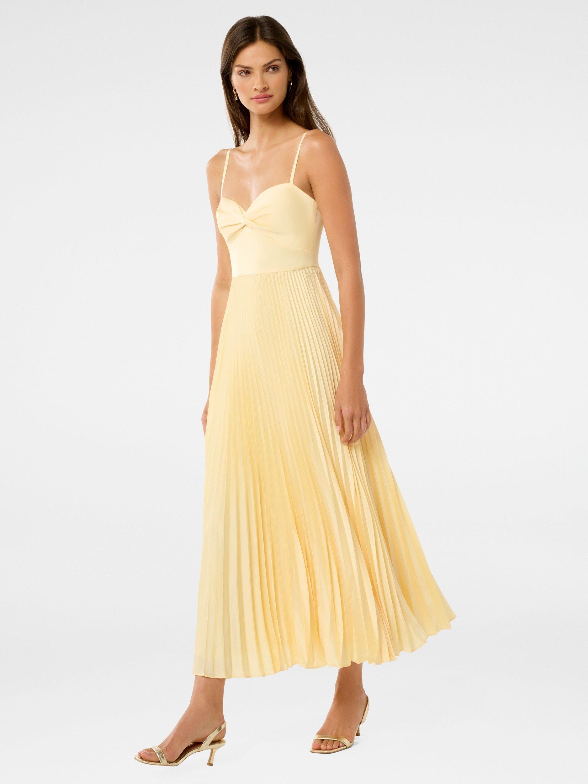 Product image 3 of 5, which shows Forever New Chloe Pleated Midi Dress, Soft Yellow, 4