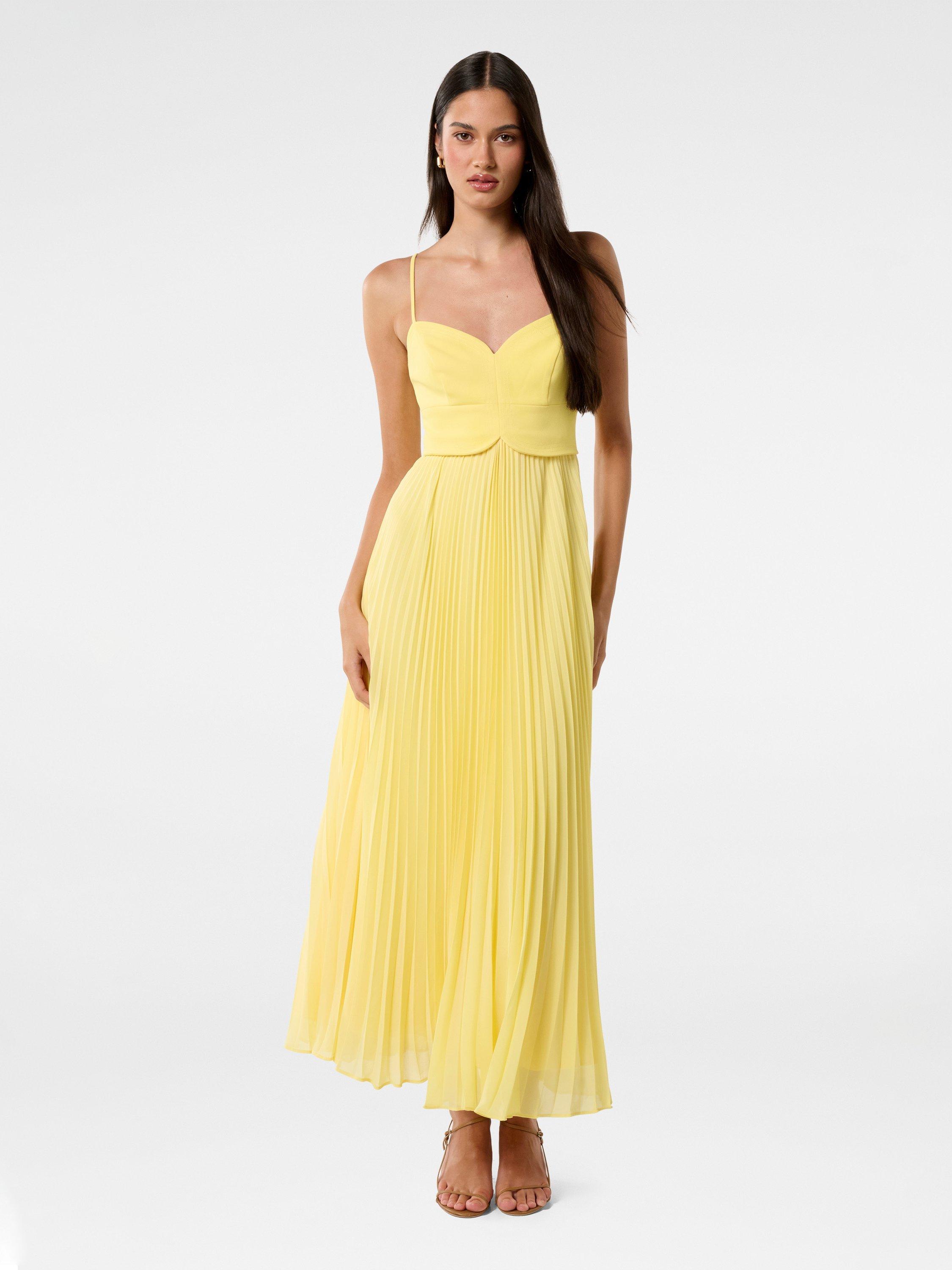Product image 1 of 4, which shows Forever New Hartford Pleated Midi Dress, Pale Banana, 4
