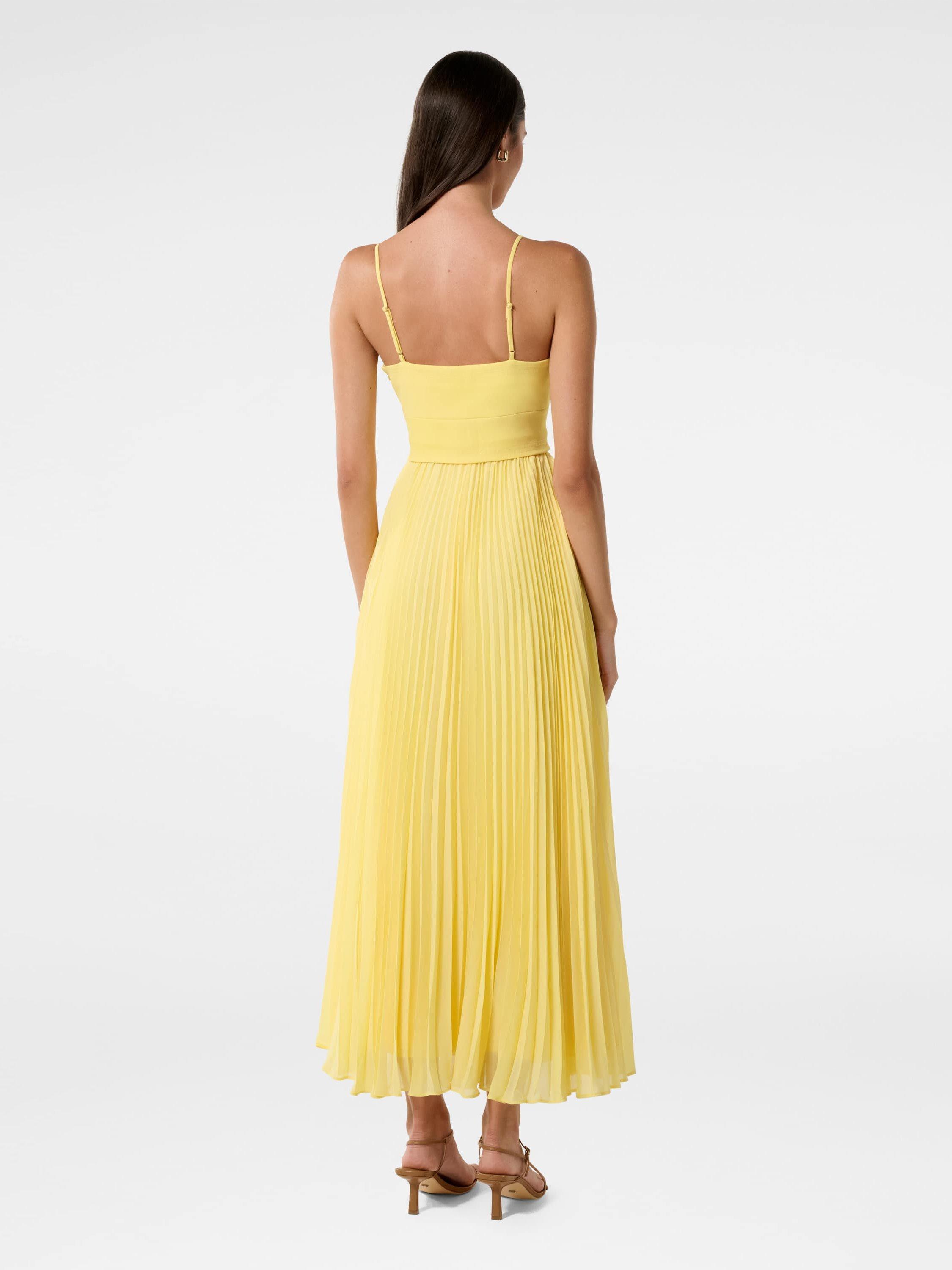 Product image 2 of 4, which shows Forever New Hartford Pleated Midi Dress, Pale Banana, 4