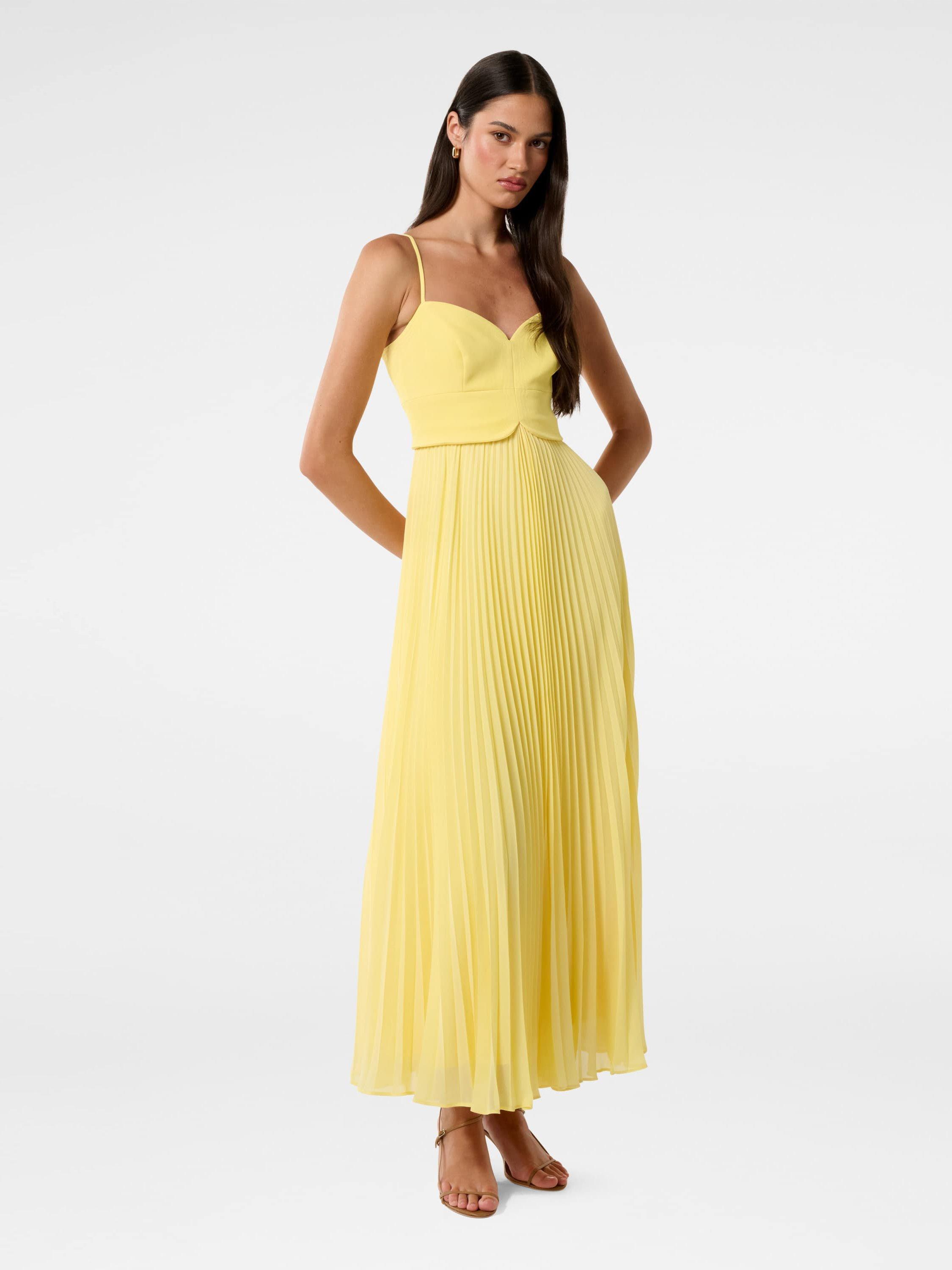Product image 3 of 4, which shows Forever New Hartford Pleated Midi Dress, Pale Banana, 4