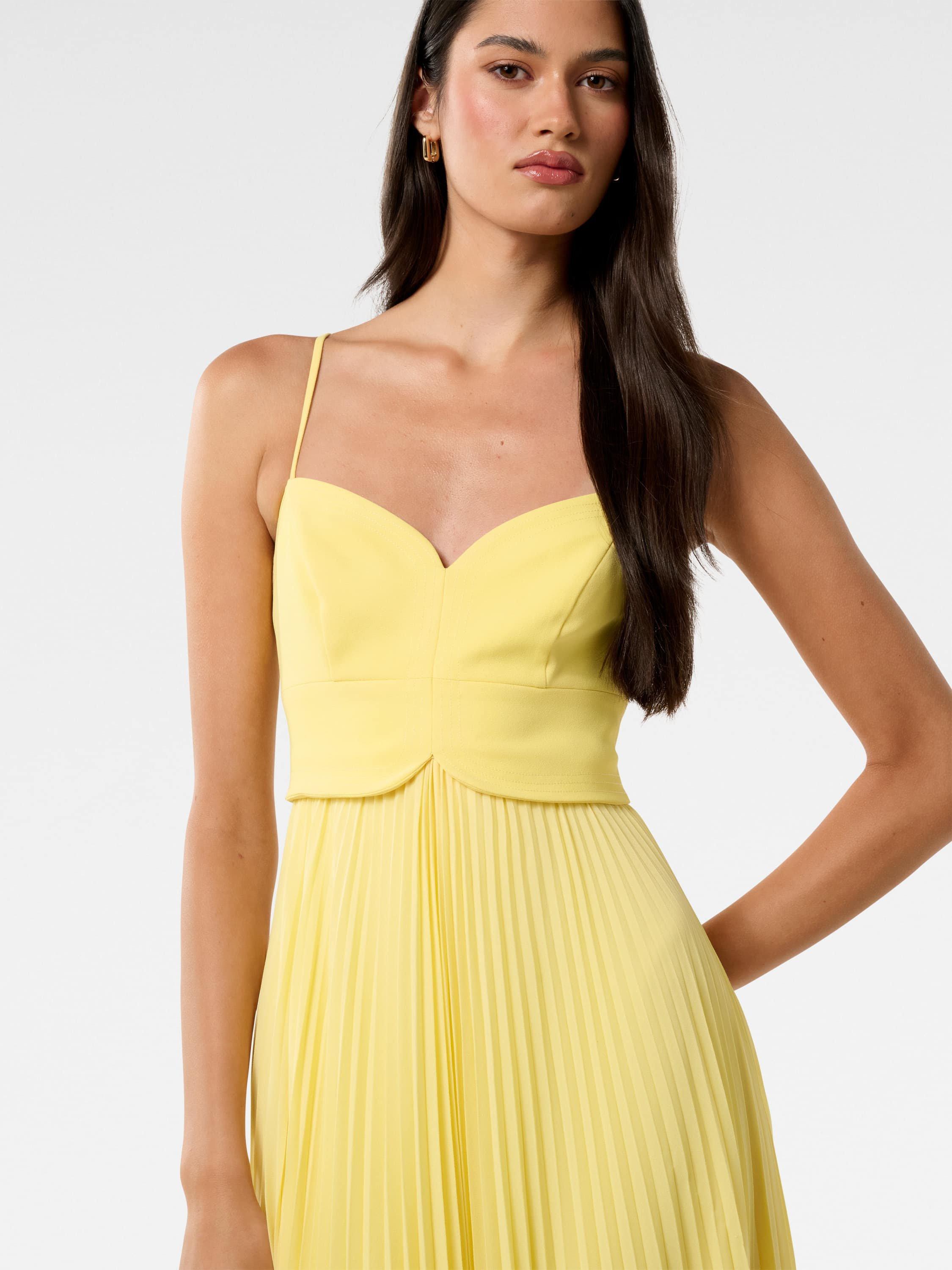 Product image 4 of 4, which shows Forever New Hartford Pleated Midi Dress, Pale Banana, 4