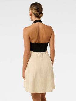 Forever New Lea Petite Linen Halterneck Mini Dress - view 2, Cream/Black