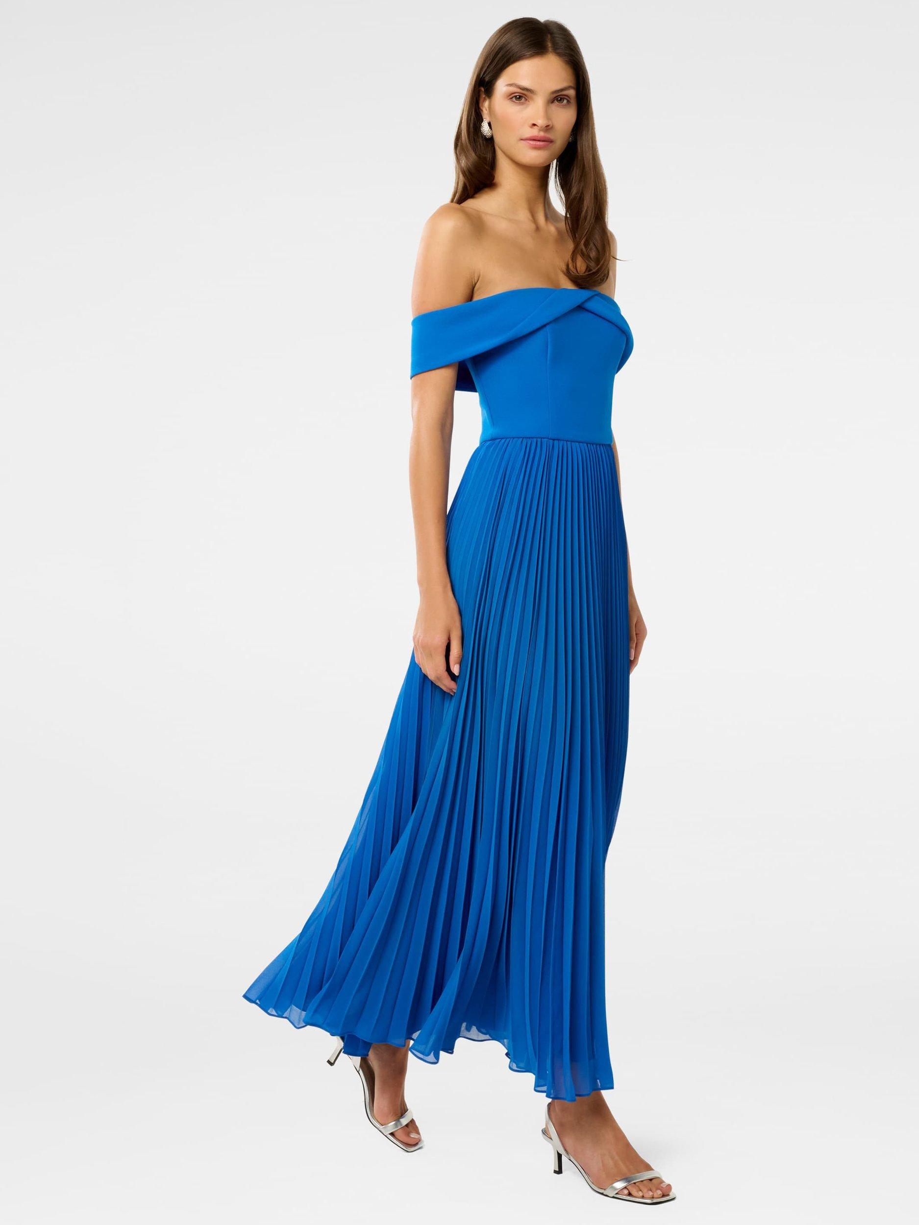 Product image 3 of 4, which shows Forever New Louise Off Shoulder Pleated Midi Dress, Cobalt Blue, 4