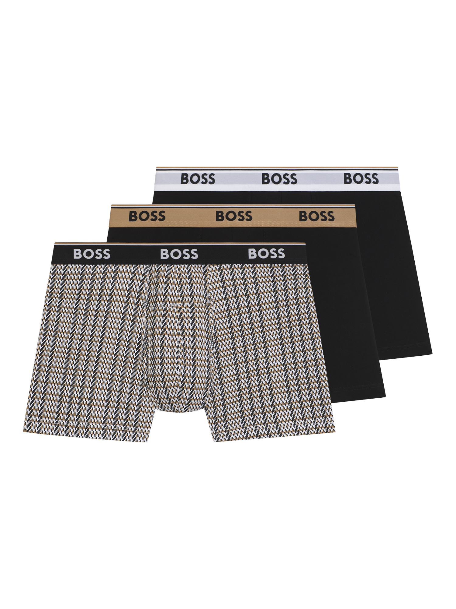 Product image 1 of 7, which shows BOSS Stretch Cotton Boxer Briefs, Pack of 3, Multi, M