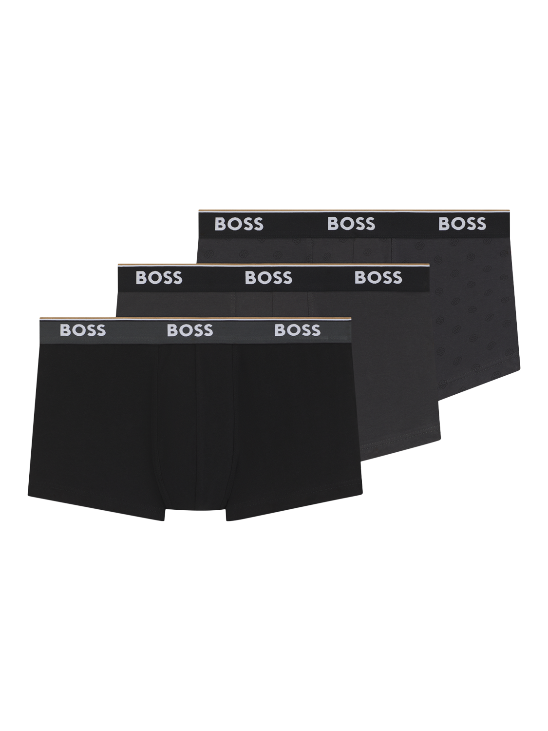 Product image 1 of 6, which shows HUGO BOSS BOSS Cotton Blend Trunks, Pack of 3, Black, L