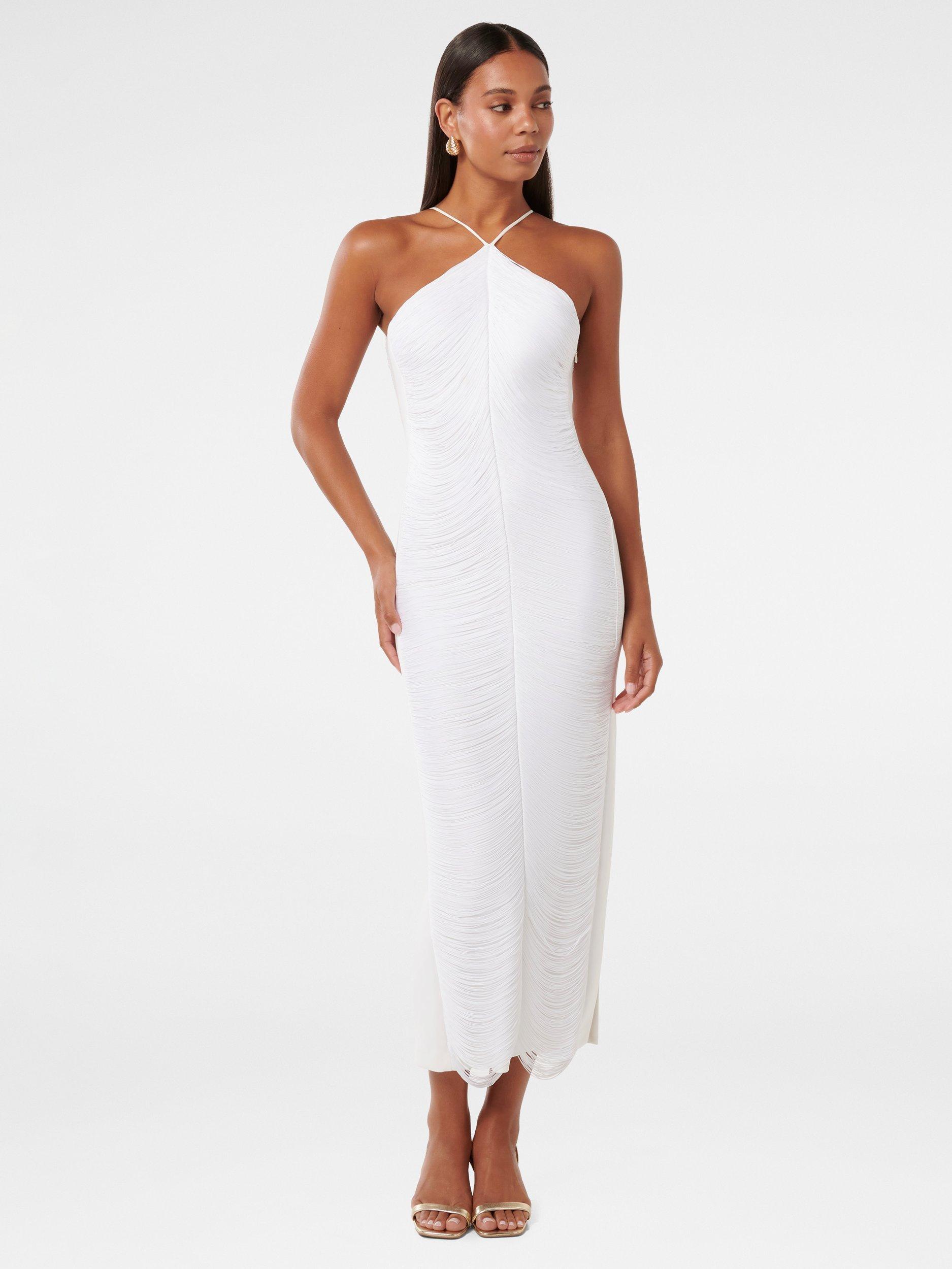 Product image 1 of 4, which shows Forever New Quinn Fringe Bodycon Maxi Dress, Porcelain, 4