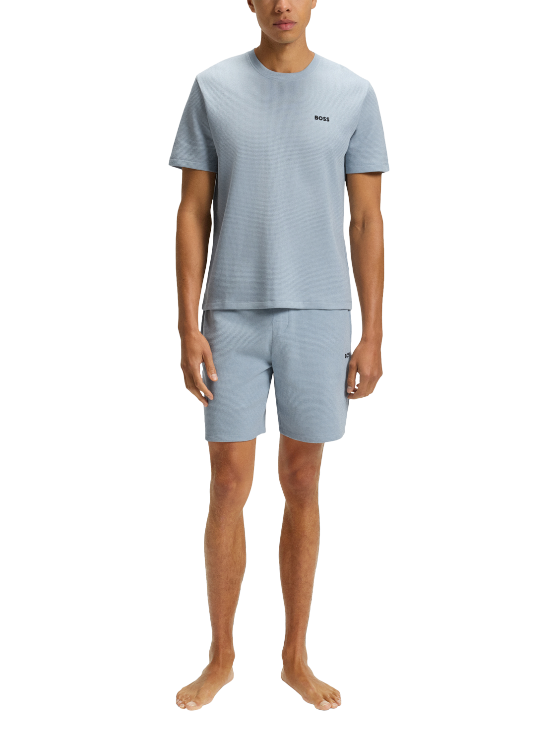 Product image 3 of 5, which shows HUGO BOSS BOSS Drawstring Cotton Blend Pyjama Shorts, Open Blue, L