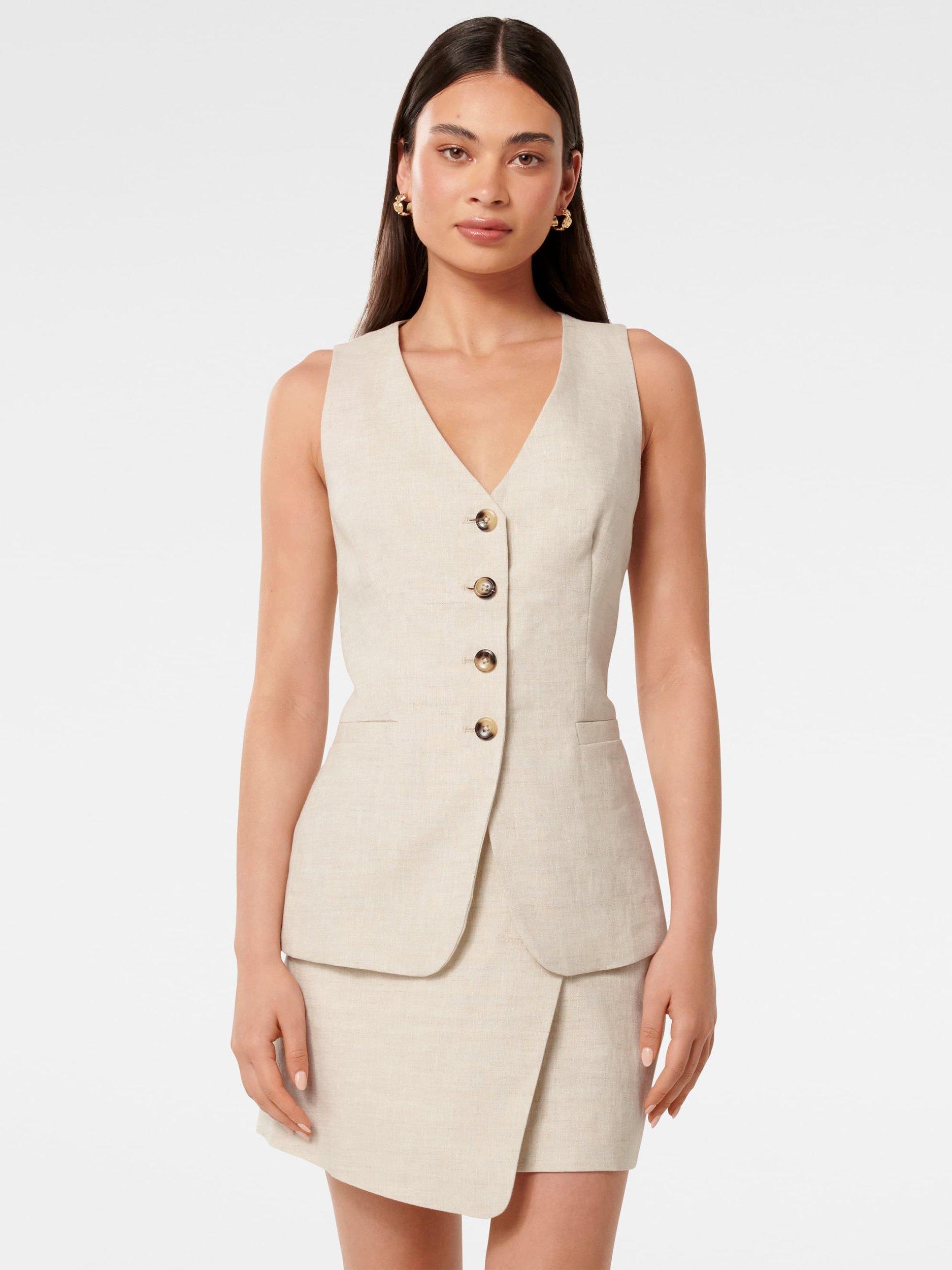 Product image 1 of 5, which shows Forever New Alexa Pure Linen Waistcoat, Natural Suit, 4