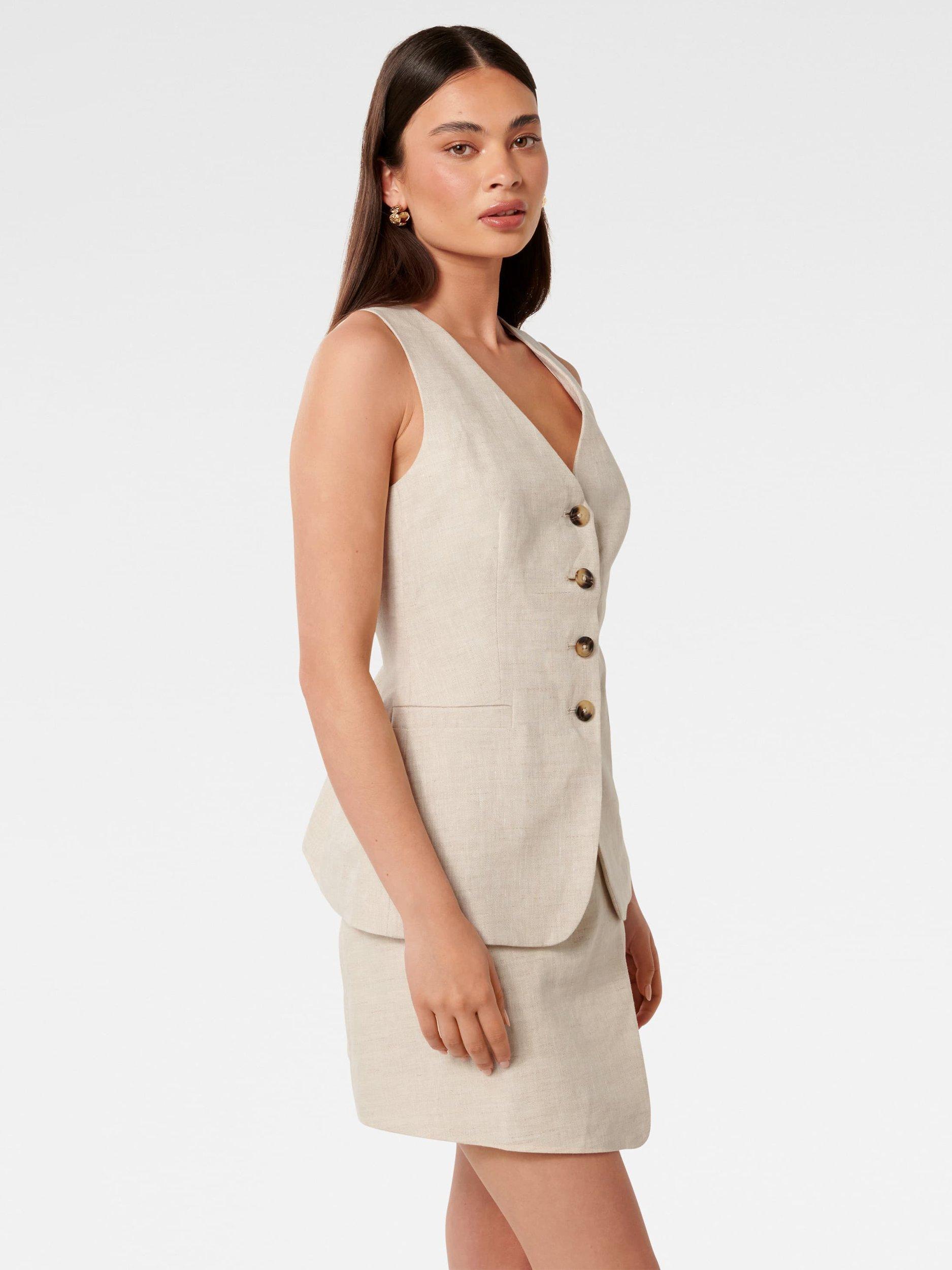 Product image 3 of 5, which shows Forever New Alexa Pure Linen Waistcoat, Natural Suit, 4
