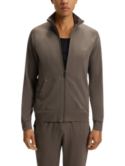 HUGO BOSS BOSS Zip Front Cotton Blend Pyjama Top, Medium Brown