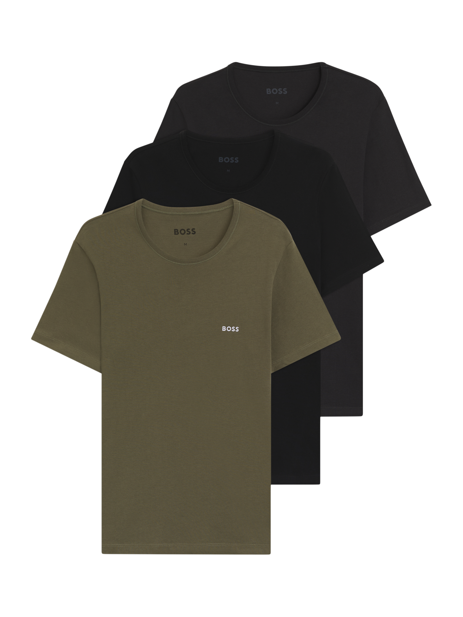 Product image 1 of 5, which shows BOSS Embroidered Logo Cotton Short Sleeve T-Shirt, Pack of 3, Multi, L