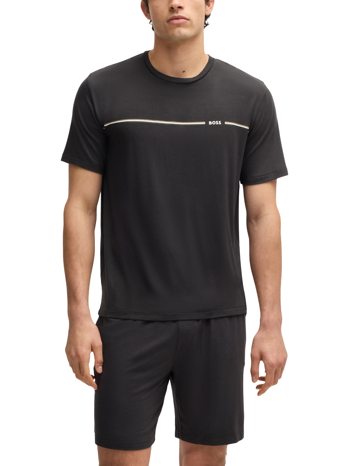 Product image 1 of 5, which shows HUGO BOSS BOSS Logo Stripe Pyjama Set, Dark Grey, L