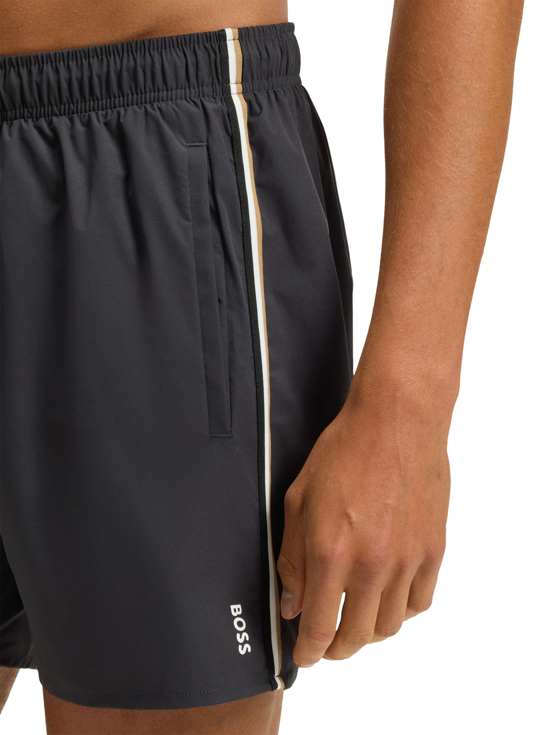 Product image 4 of 4, which shows BOSS Side Seam Stripe Swim Shorts, Dark Grey, XXL