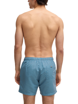 HUGO BOSS Drawstring Geometric Print Swim Shorts - view 2, Blue/Multi