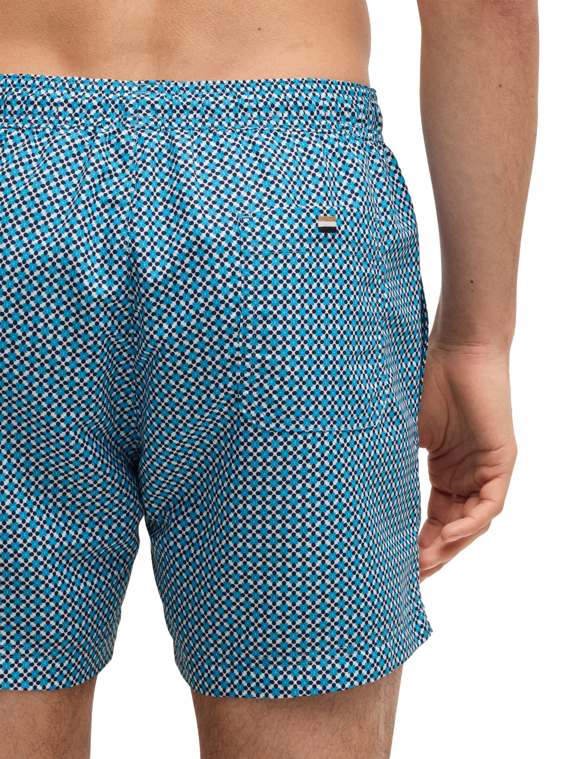 Product image 4 of 4, which shows HUGO BOSS Drawstring Geometric Print Swim Shorts, Blue/Multi, XL