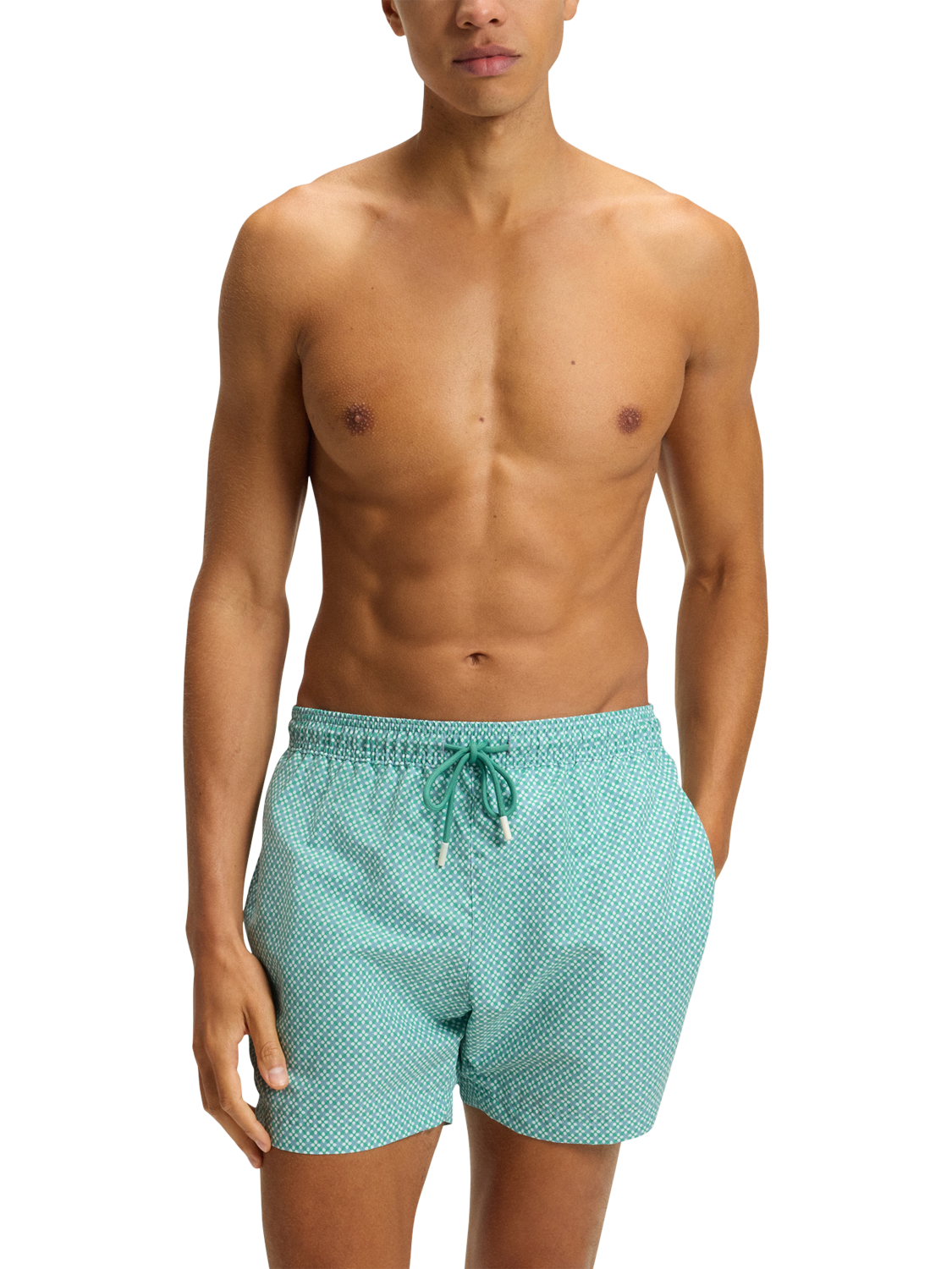 Product image 1 of 4, which shows BOSS Geometic Swim Shorts, Bright Green, L
