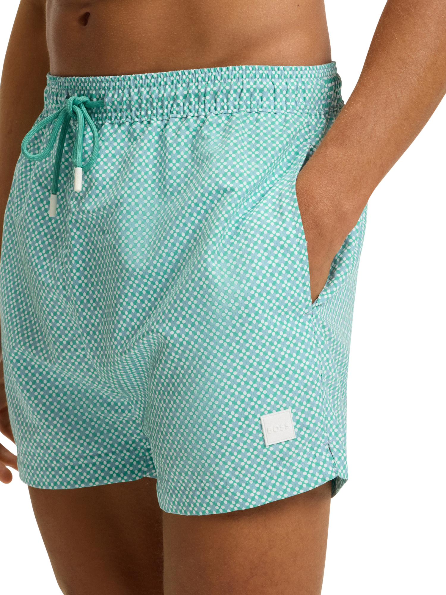 Product image 4 of 4, which shows BOSS Geometic Swim Shorts, Bright Green, L