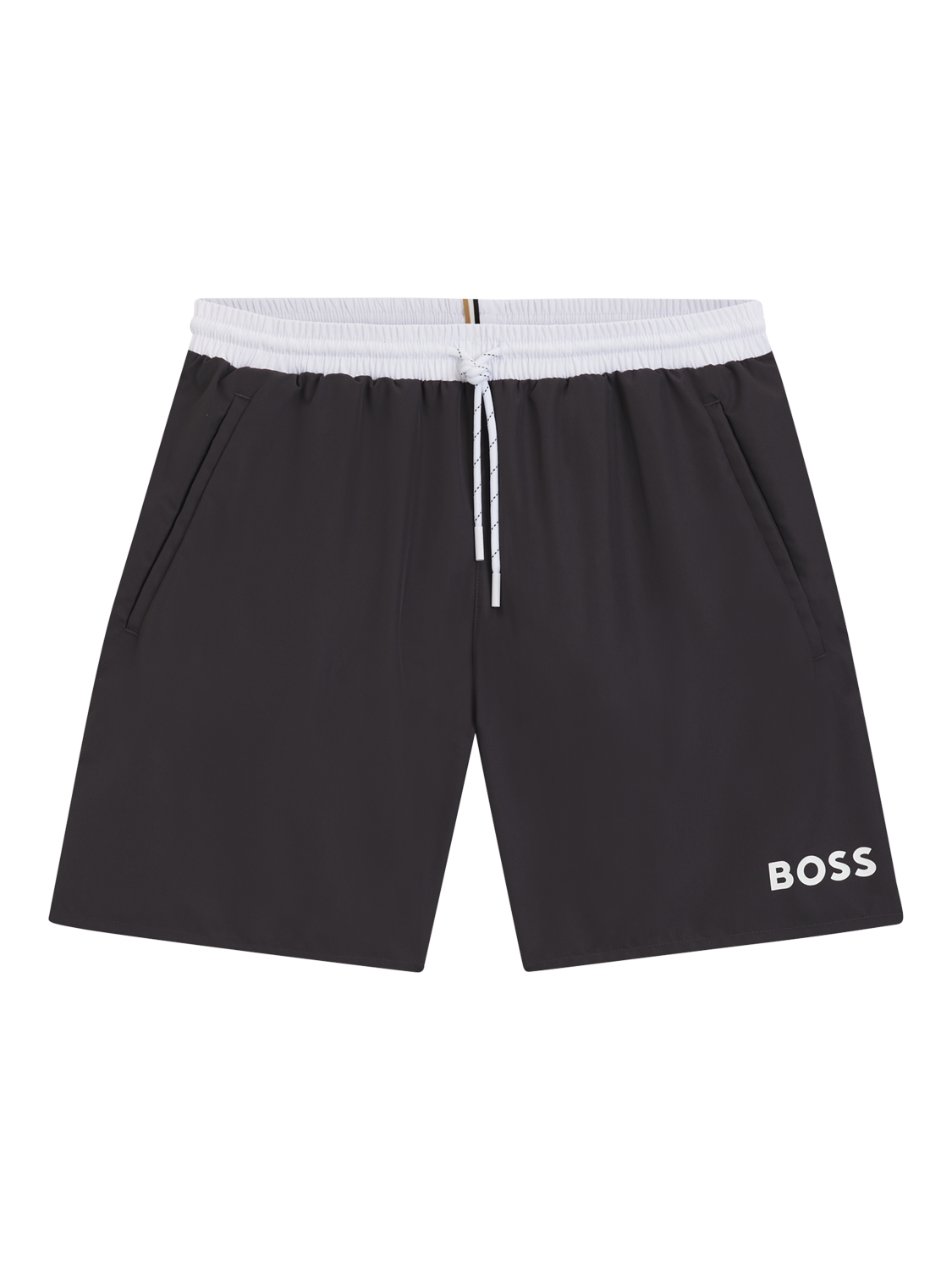 Product image 3 of 4, which shows BOSS Contrast Waistband Swim Shorts, Dark Grey, L
