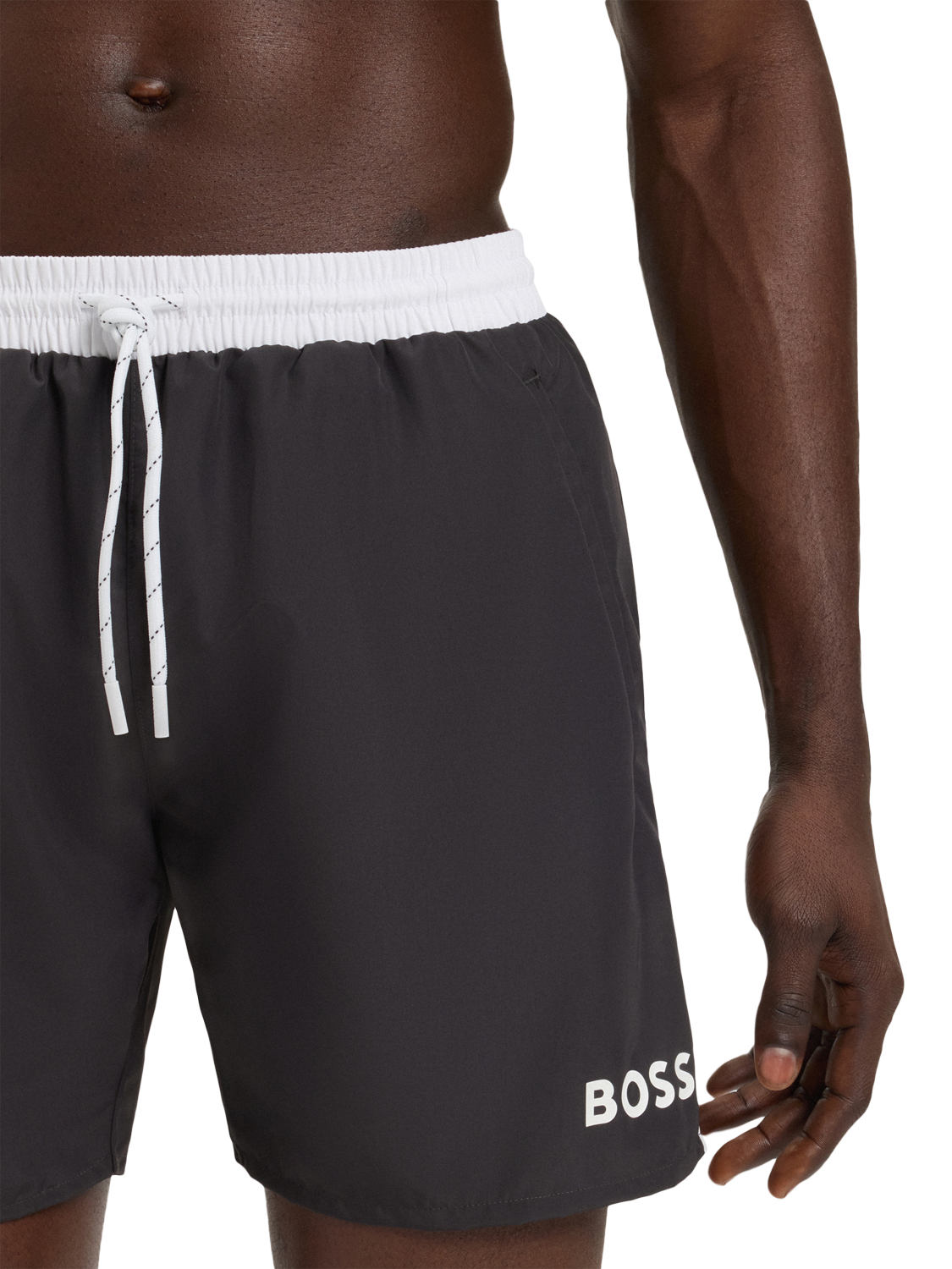 Product image 4 of 4, which shows BOSS Contrast Waistband Swim Shorts, Dark Grey, L