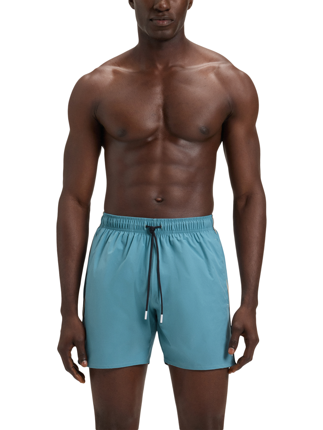 Product image 1 of 4, which shows BOSS Signature Stripe Swim Shorts, Light Blue, S