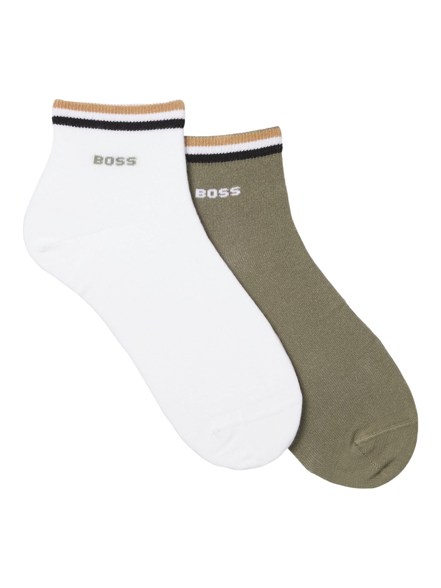 Product image 1 of 3, which shows HUGO BOSS BOSS Logo Cotton Blend Ankle Socks, Pack of 2, Green/Multi, 5-8.5
