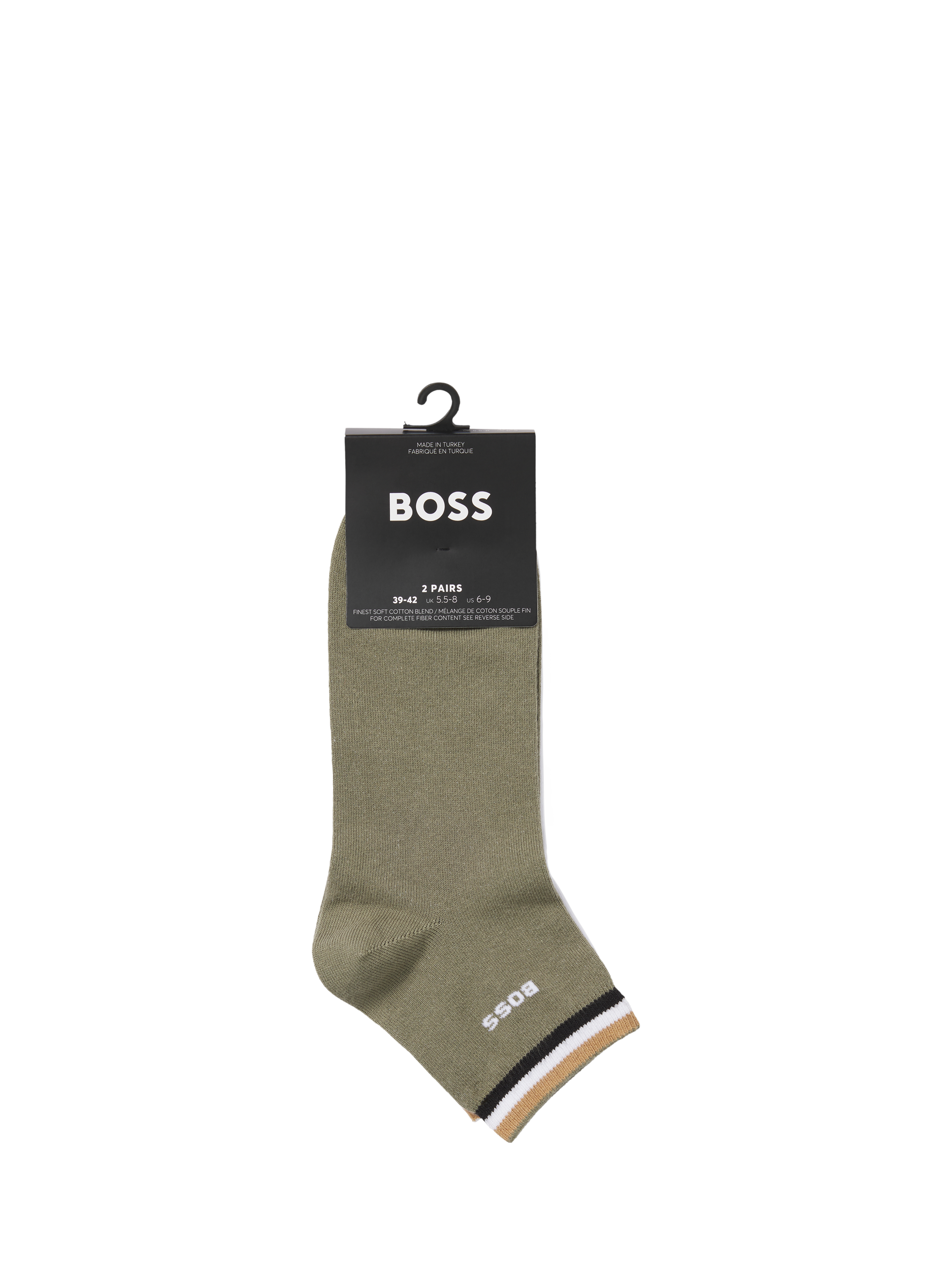 Product image 2 of 3, which shows HUGO BOSS BOSS Logo Cotton Blend Ankle Socks, Pack of 2, Green/Multi, 5-8.5